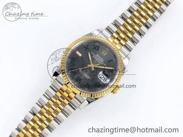 DateJust 36 126233 Clean 1:1 Best Edition 904L Steel Gray Dial Green Roman Marker on SS YG Jubilee Bracelet VR3235