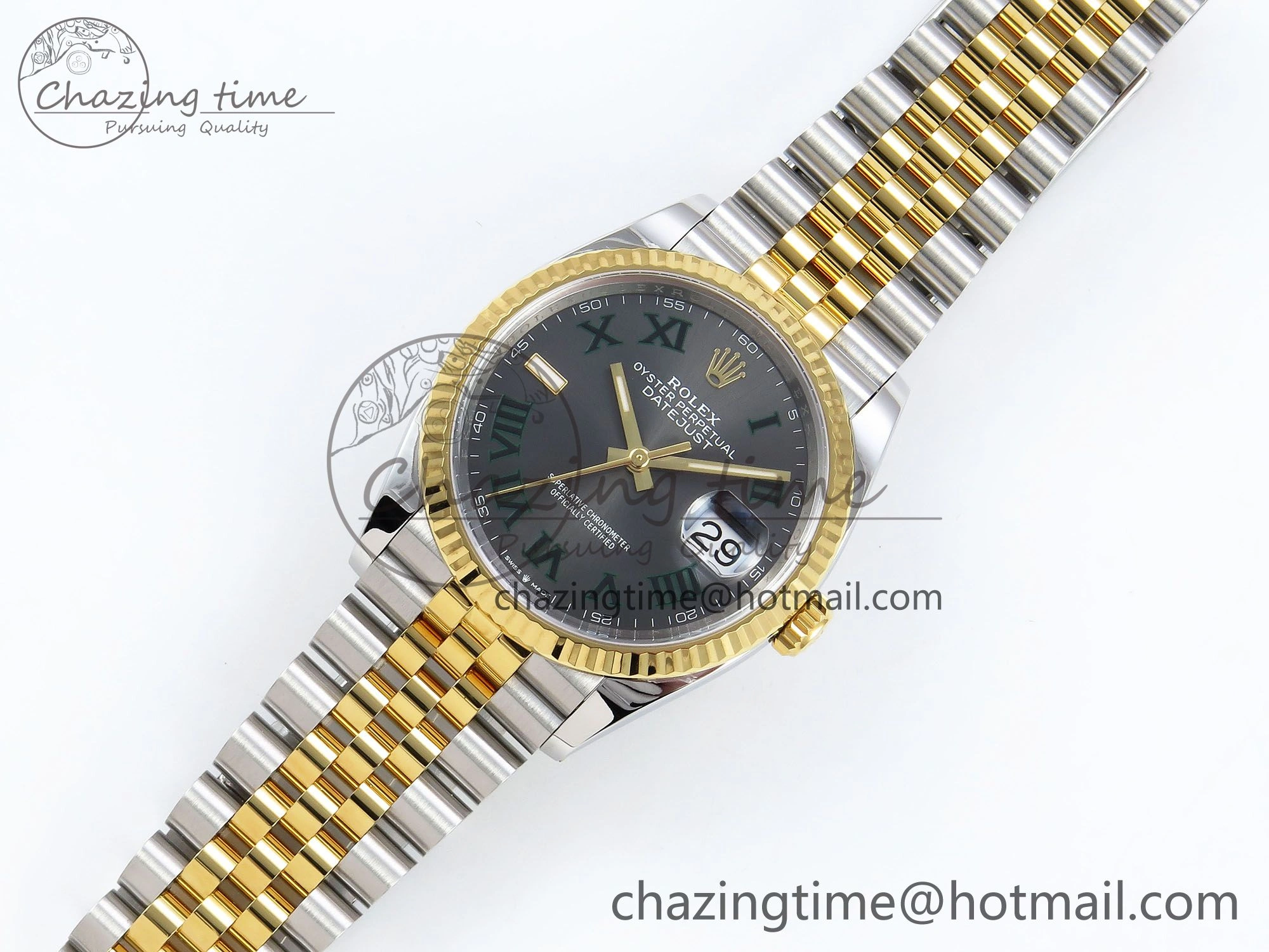DateJust 36 126233 Clean 1:1 Best Edition 904L Steel Gray Dial Green Roman Marker on SS YG Jubilee Bracelet VR3235
