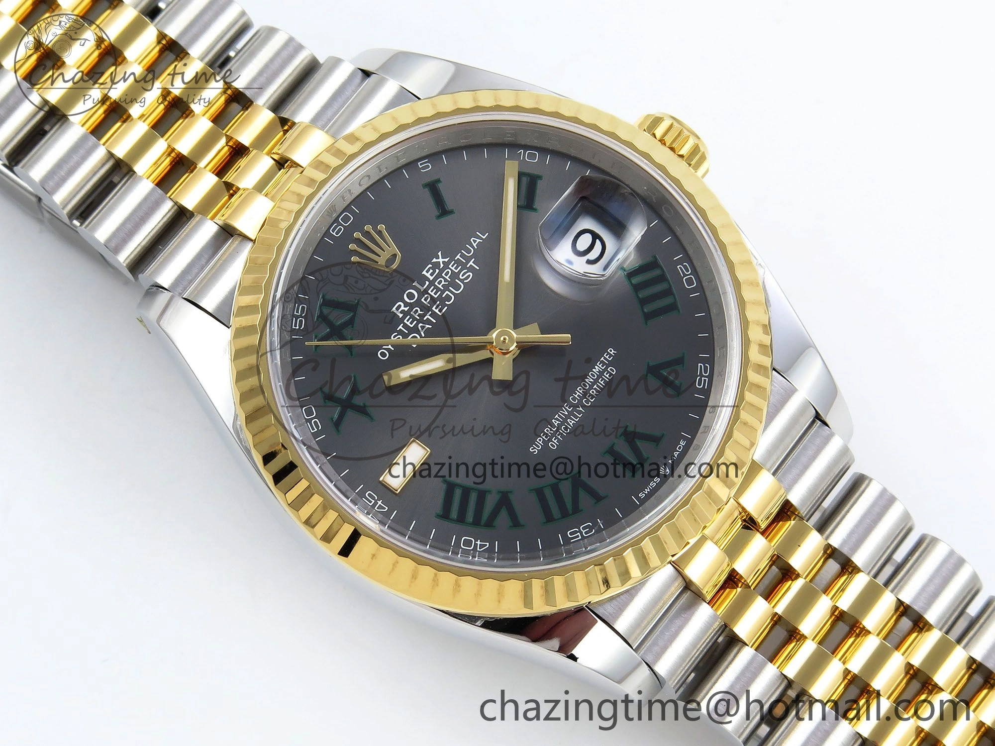 DateJust 36 126233 Clean 1:1 Best Edition 904L Steel Gray Dial Green Roman Marker on SS YG Jubilee Bracelet VR3235