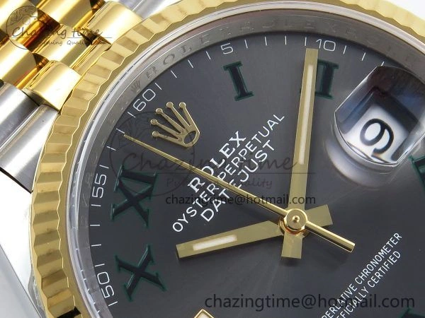 DateJust 36 126233 Clean 1:1 Best Edition 904L Steel Gray Dial Green Roman Marker on SS YG Jubilee Bracelet VR3235