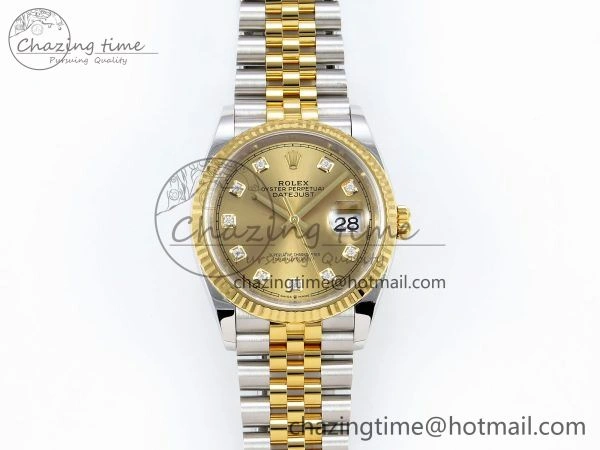 DateJust 36 126233 Clean 1:1 Best Edition 904L Steel YG Diamonds Dial on SS YG Jubilee Bracelet VR3235