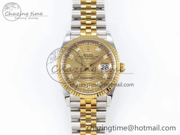 DateJust 36 126233 Clean 1:1 Best Edition 904L Steel YG Textured Diamonds Dial on SS YG Jubilee Bracelet VR3235