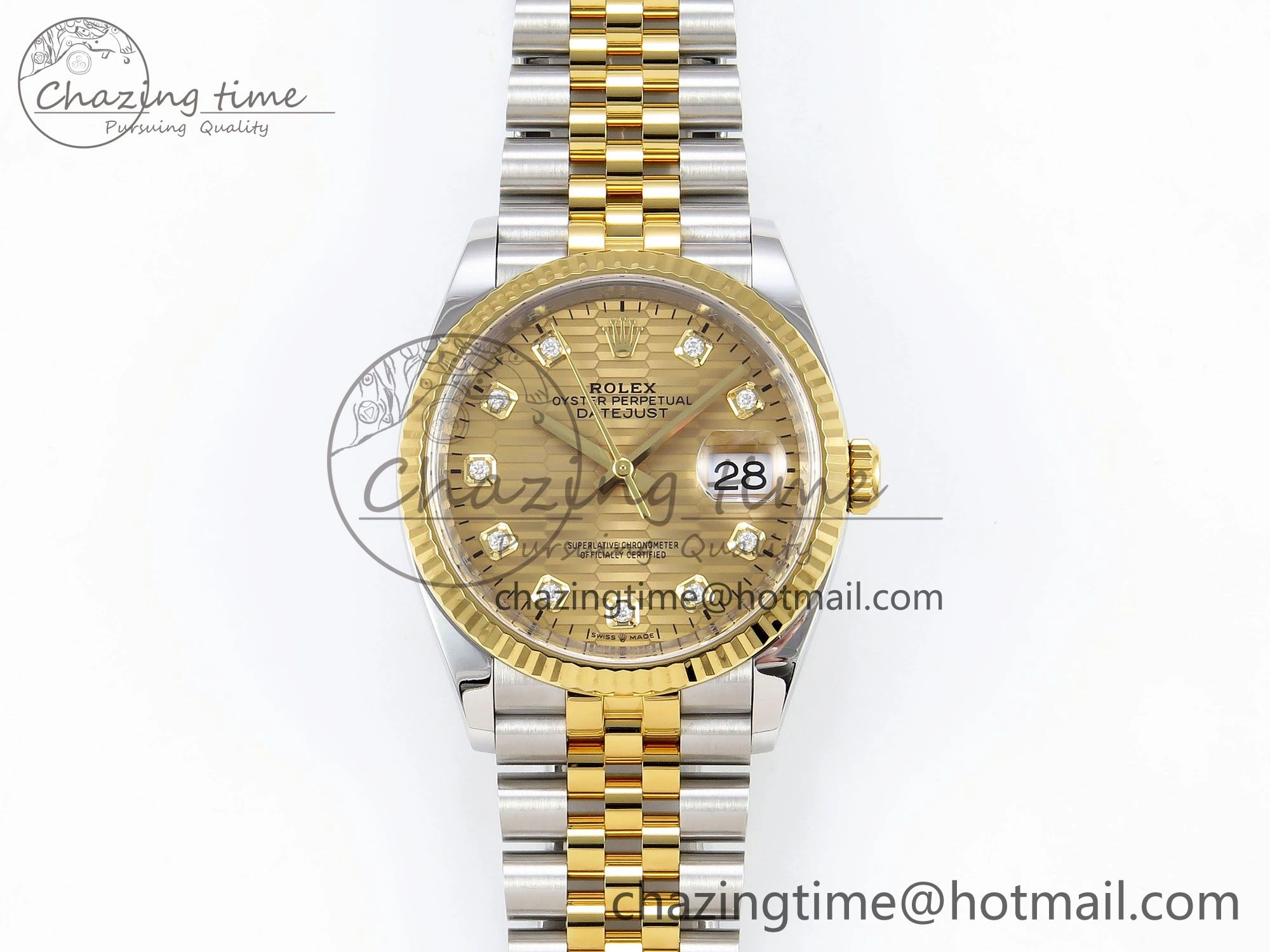 DateJust 36 126233 Clean 1:1 Best Edition 904L Steel YG Textured Diamonds Dial on SS YG Jubilee Bracelet VR3235