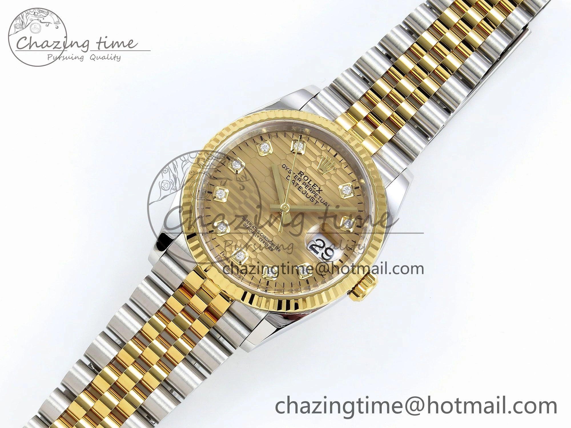 DateJust 36 126233 Clean 1:1 Best Edition 904L Steel YG Textured Diamonds Dial on SS YG Jubilee Bracelet VR3235