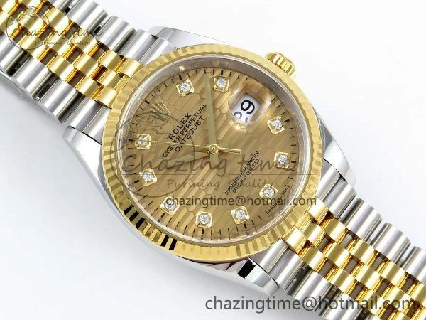DateJust 36 126233 Clean 1:1 Best Edition 904L Steel YG Textured Diamonds Dial on SS YG Jubilee Bracelet VR3235