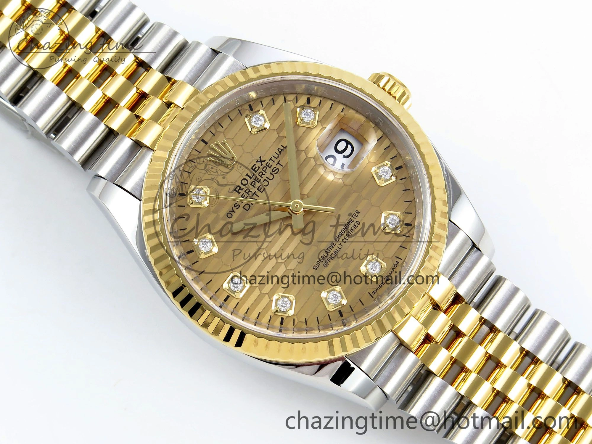 DateJust 36 126233 Clean 1:1 Best Edition 904L Steel YG Textured Diamonds Dial on SS YG Jubilee Bracelet VR3235