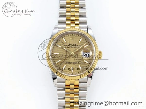 DateJust 36 126233 Clean 1:1 Best Edition 904L Steel YG Textured Stick Dial on SS YG Jubilee Bracelet VR3235