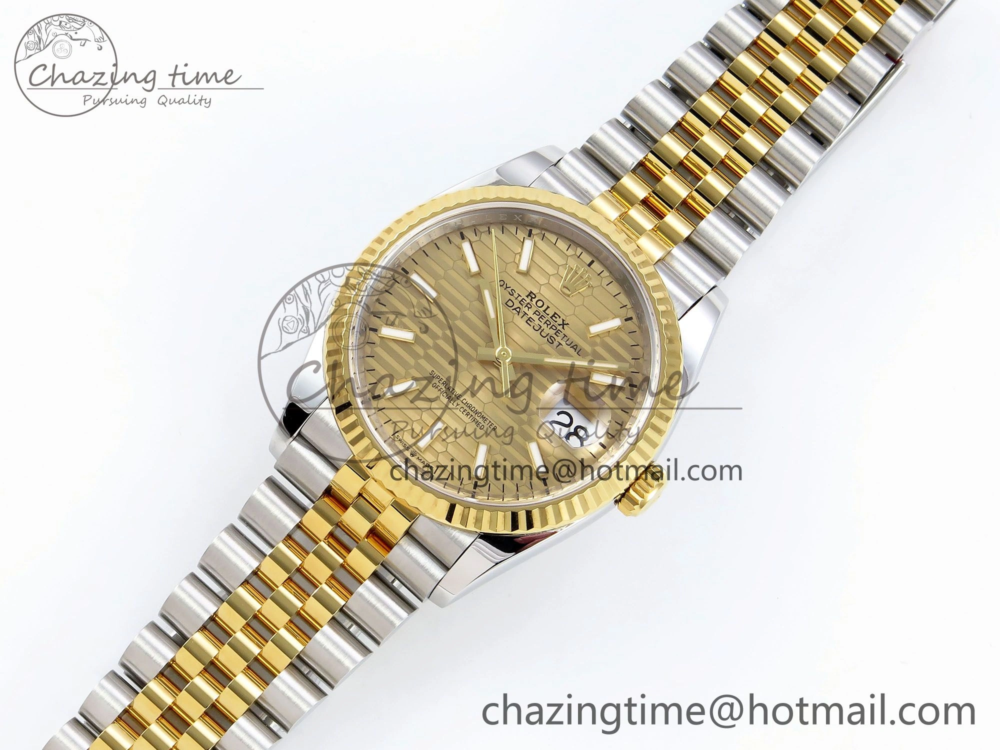 DateJust 36 126233 Clean 1:1 Best Edition 904L Steel YG Textured Stick Dial on SS YG Jubilee Bracelet VR3235