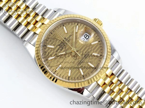 DateJust 36 126233 Clean 1:1 Best Edition 904L Steel YG Textured Stick Dial on SS YG Jubilee Bracelet VR3235