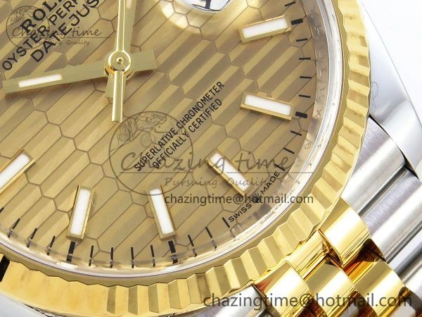 DateJust 36 126233 Clean 1:1 Best Edition 904L Steel YG Textured Stick Dial on SS YG Jubilee Bracelet VR3235