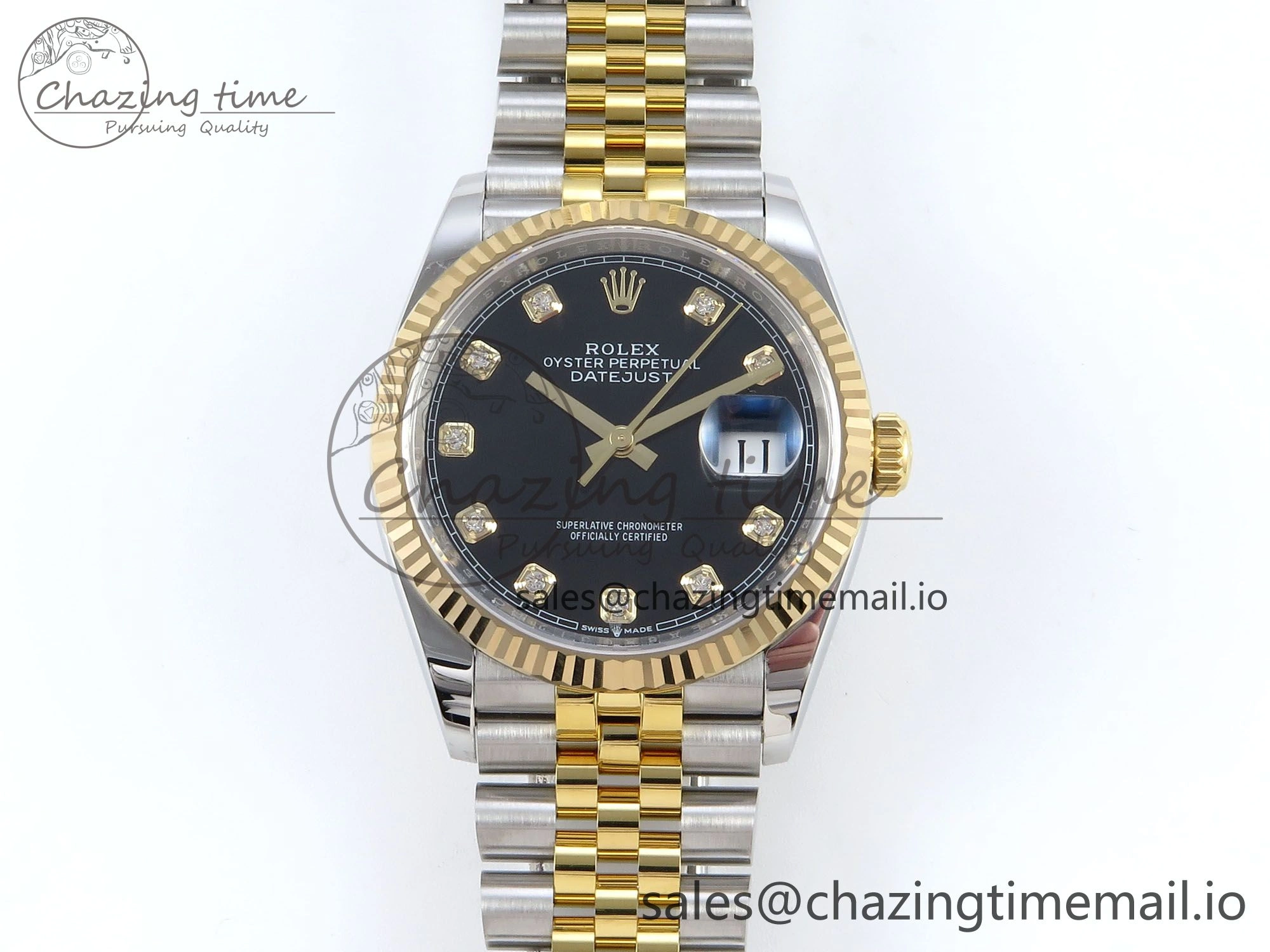 DateJust 36 126233 EWEF Best Edition Black Diamonds Dial on SS YG Jubilee Bracelet A3235