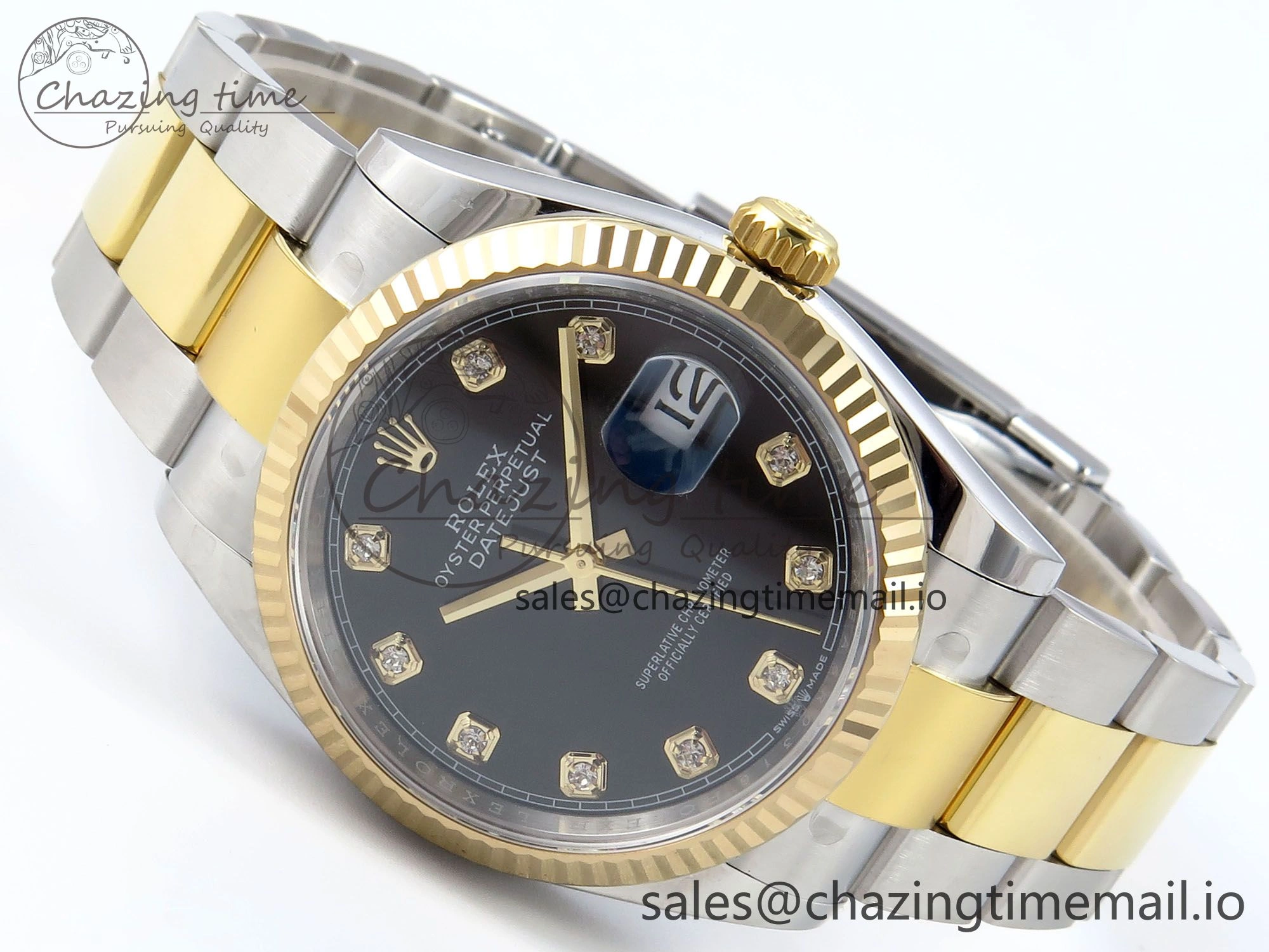 DateJust 36 126233 EWEF Best Edition Black Diamonds Dial on SS YG Oyster Bracelet A3235