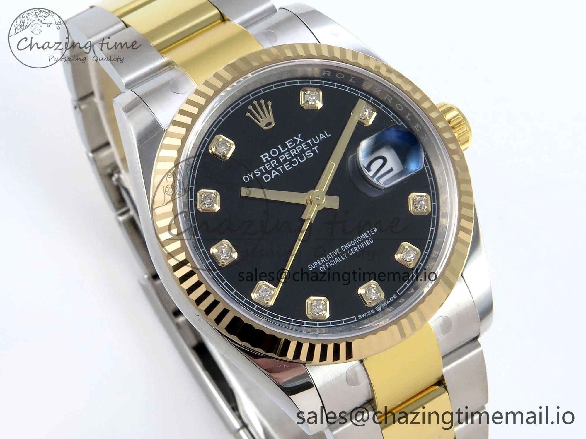 DateJust 36 126233 EWEF Best Edition Black Diamonds Dial on SS YG Oyster Bracelet A3235