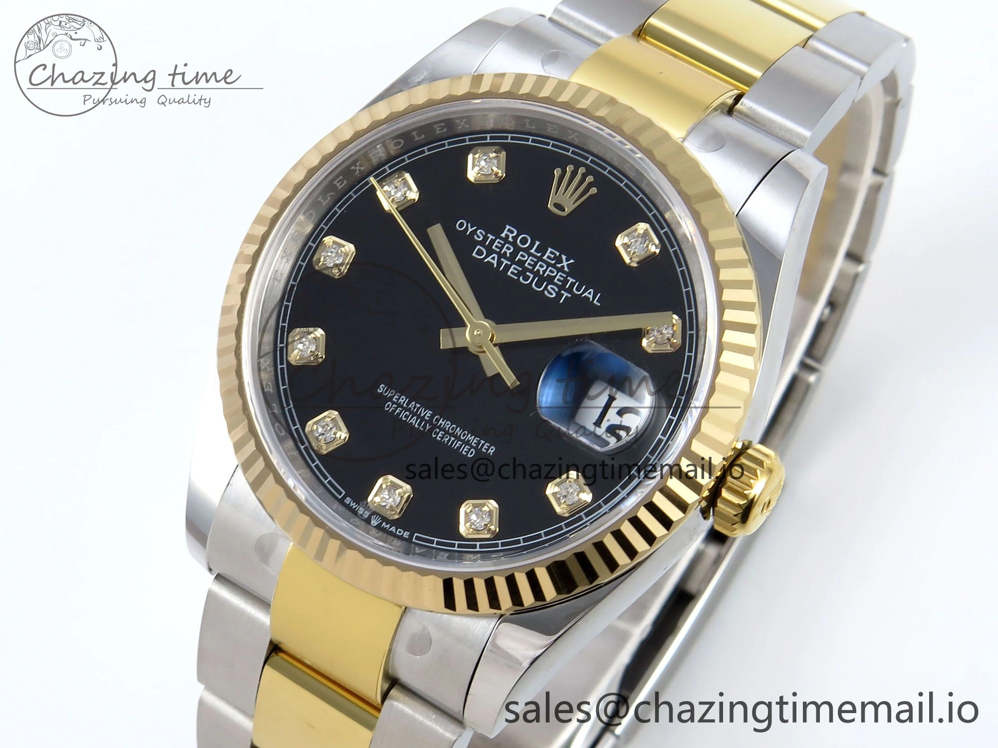 DateJust 36 126233 EWEF Best Edition Black Diamonds Dial on SS YG Oyster Bracelet A3235