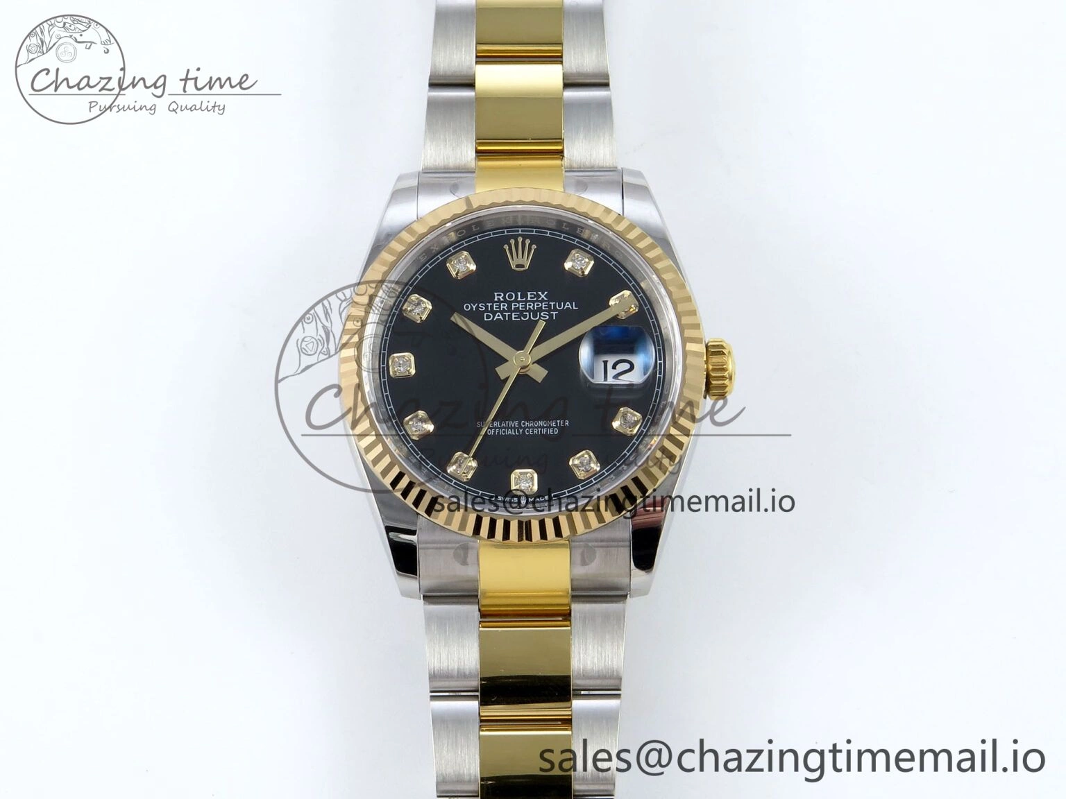 DateJust 36 126233 EWEF Best Edition Black Diamonds Dial on SS YG Oyster Bracelet A3235