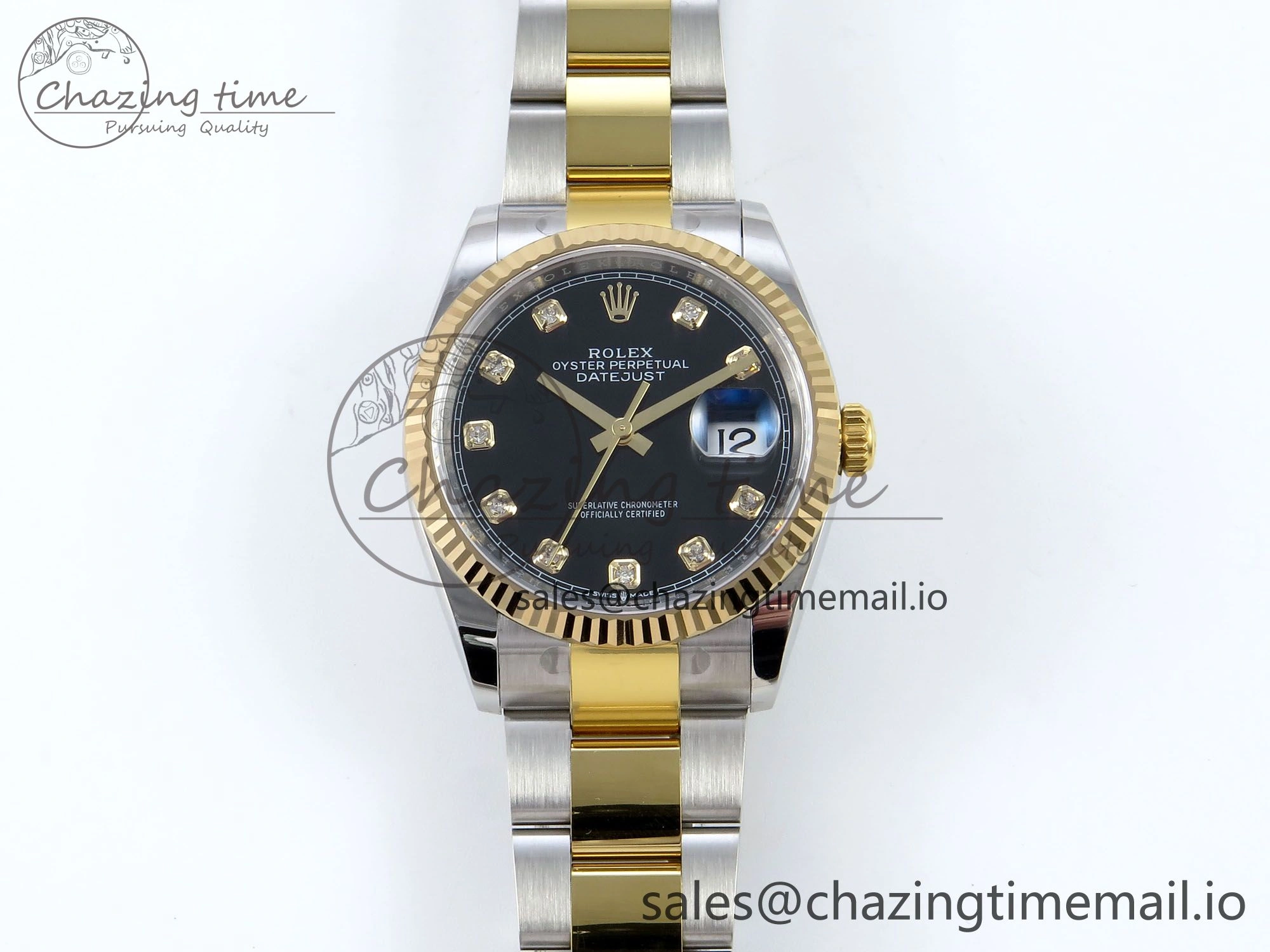 DateJust 36 126233 EWEF Best Edition Black Diamonds Dial on SS YG Oyster Bracelet A3235