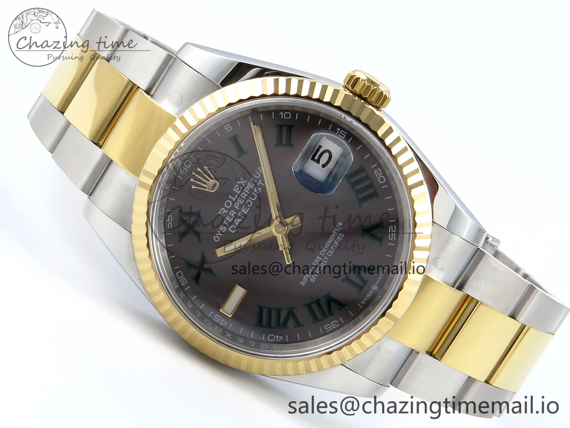 DateJust 36 126233 EWEF Best Edition Gray Dial Green Roman Marker on SS YG Oyster Bracelet A3235