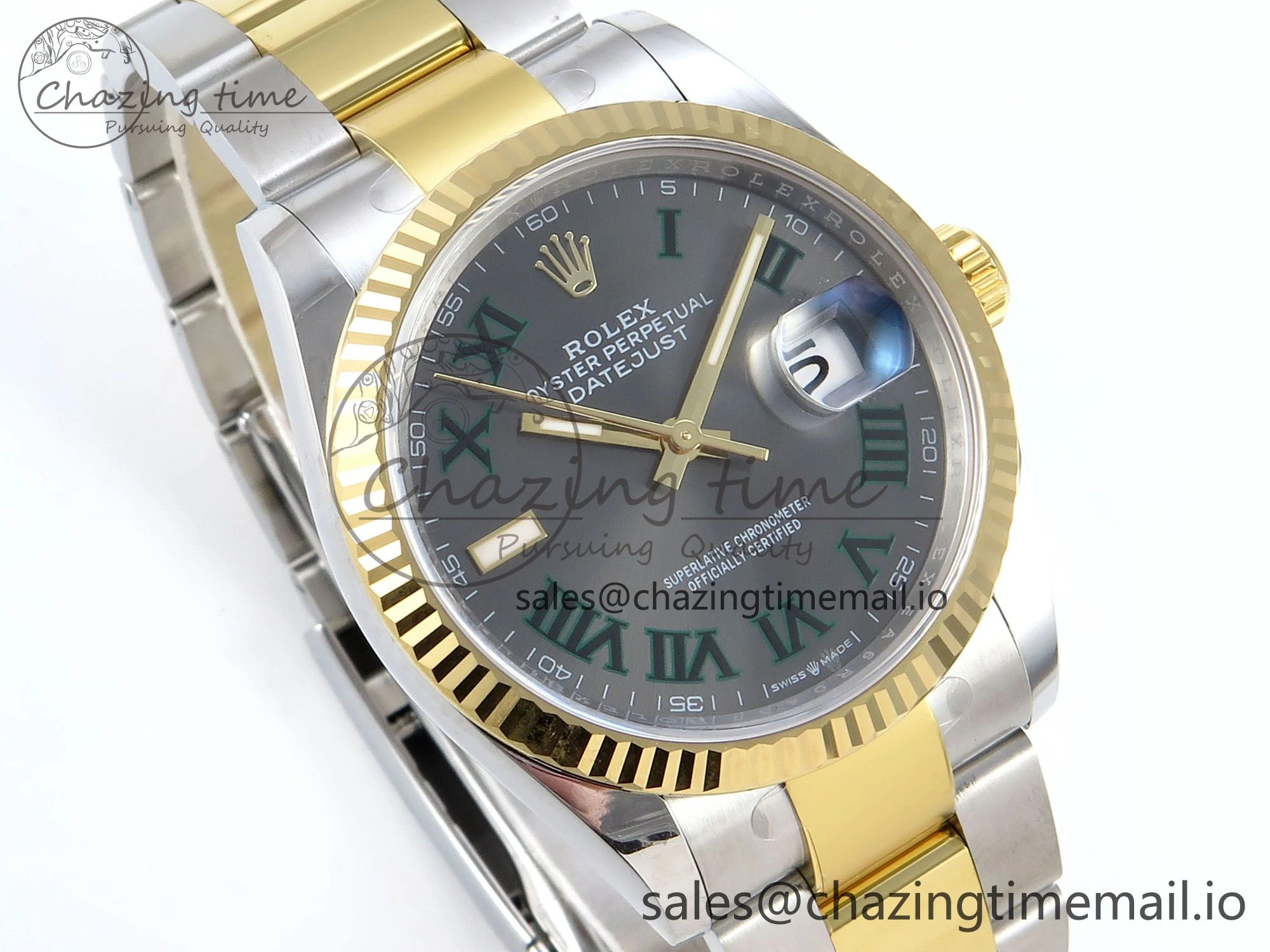 DateJust 36 126233 EWEF Best Edition Gray Dial Green Roman Marker on SS YG Oyster Bracelet A3235