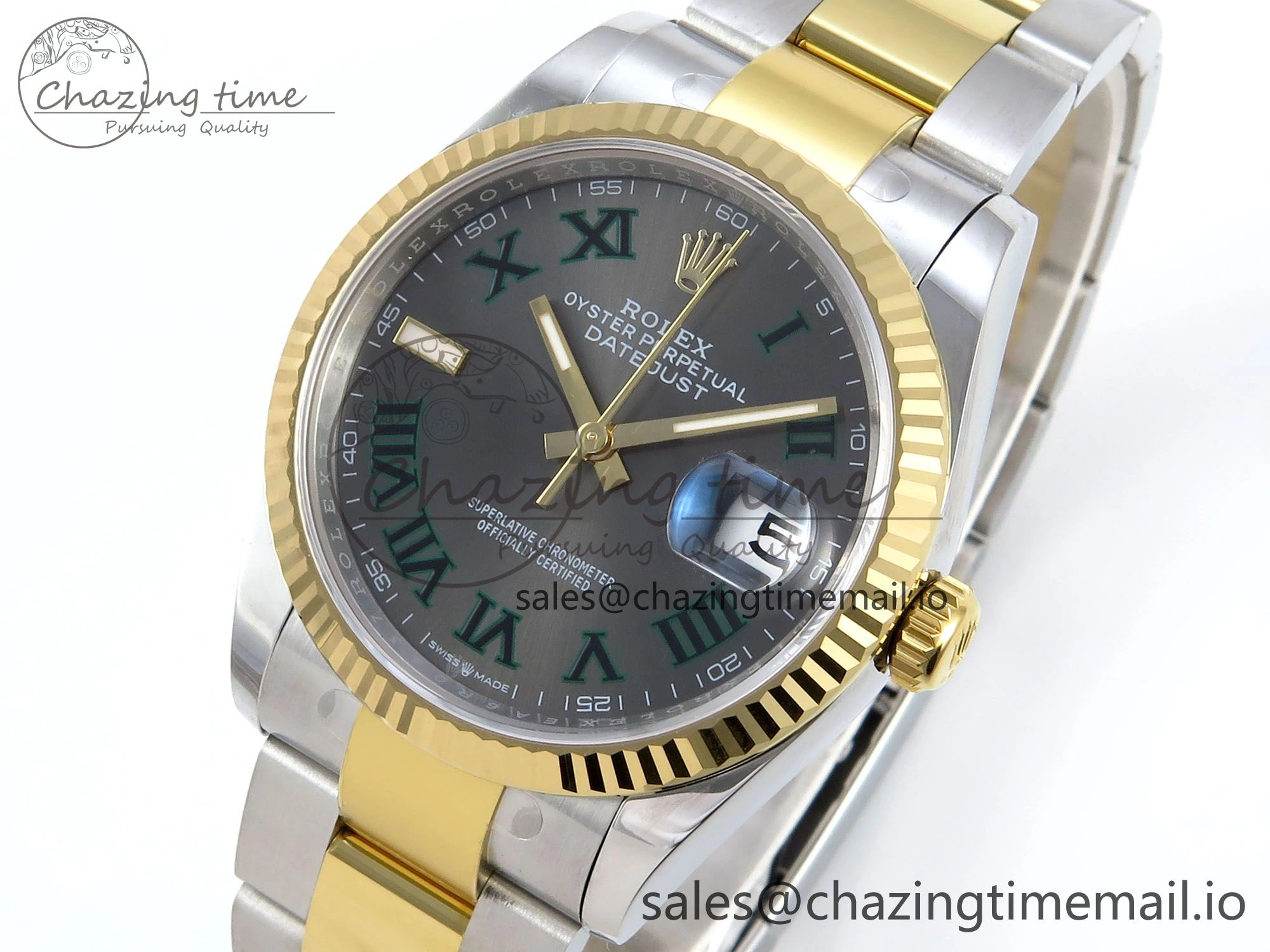DateJust 36 126233 EWEF Best Edition Gray Dial Green Roman Marker on SS YG Oyster Bracelet A3235