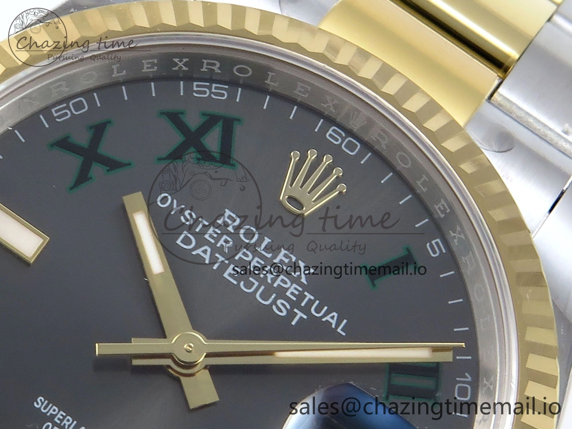 DateJust 36 126233 EWEF Best Edition Gray Dial Green Roman Marker on SS YG Oyster Bracelet A3235