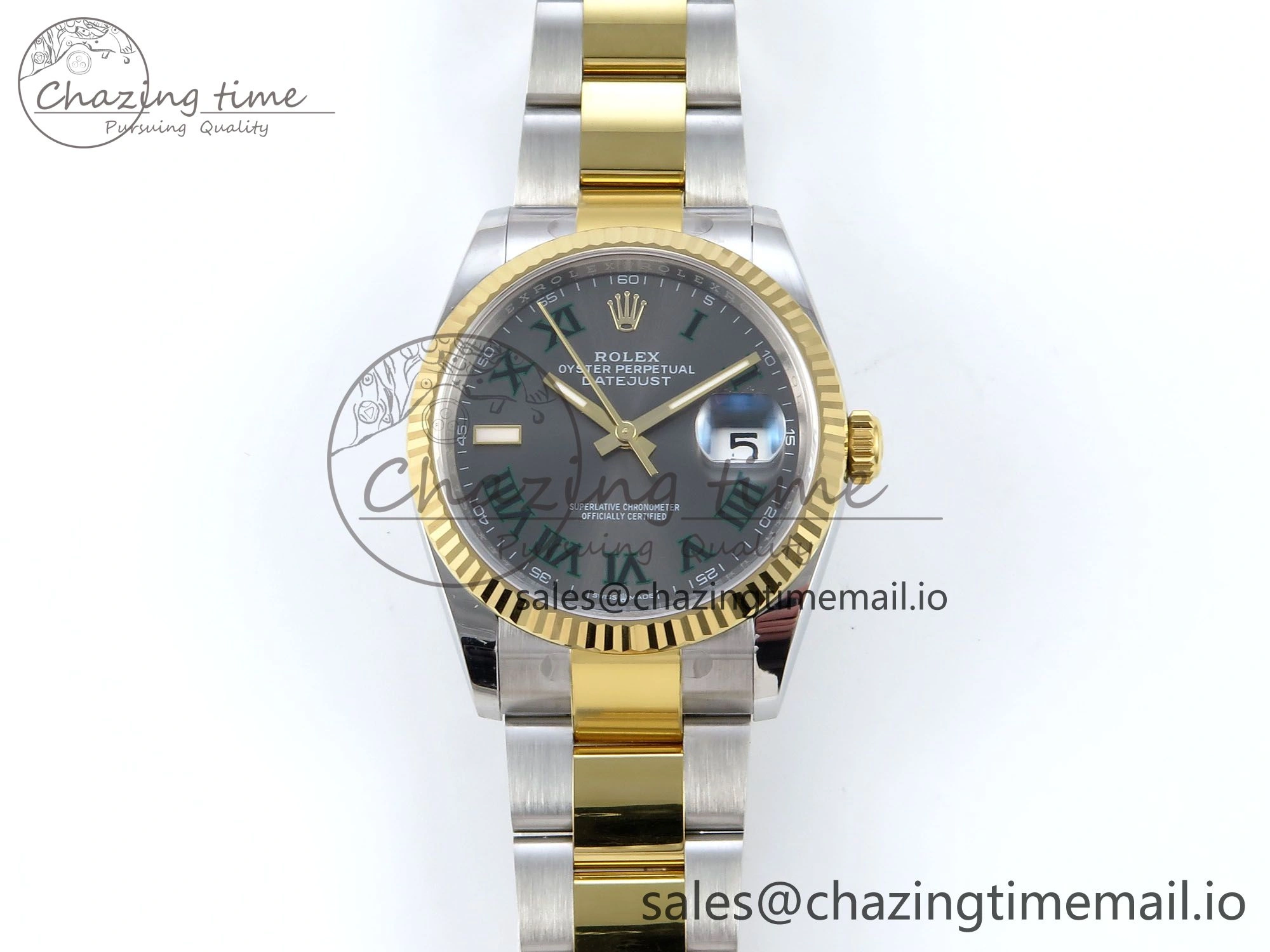 DateJust 36 126233 EWEF Best Edition Gray Dial Green Roman Marker on SS YG Oyster Bracelet A3235