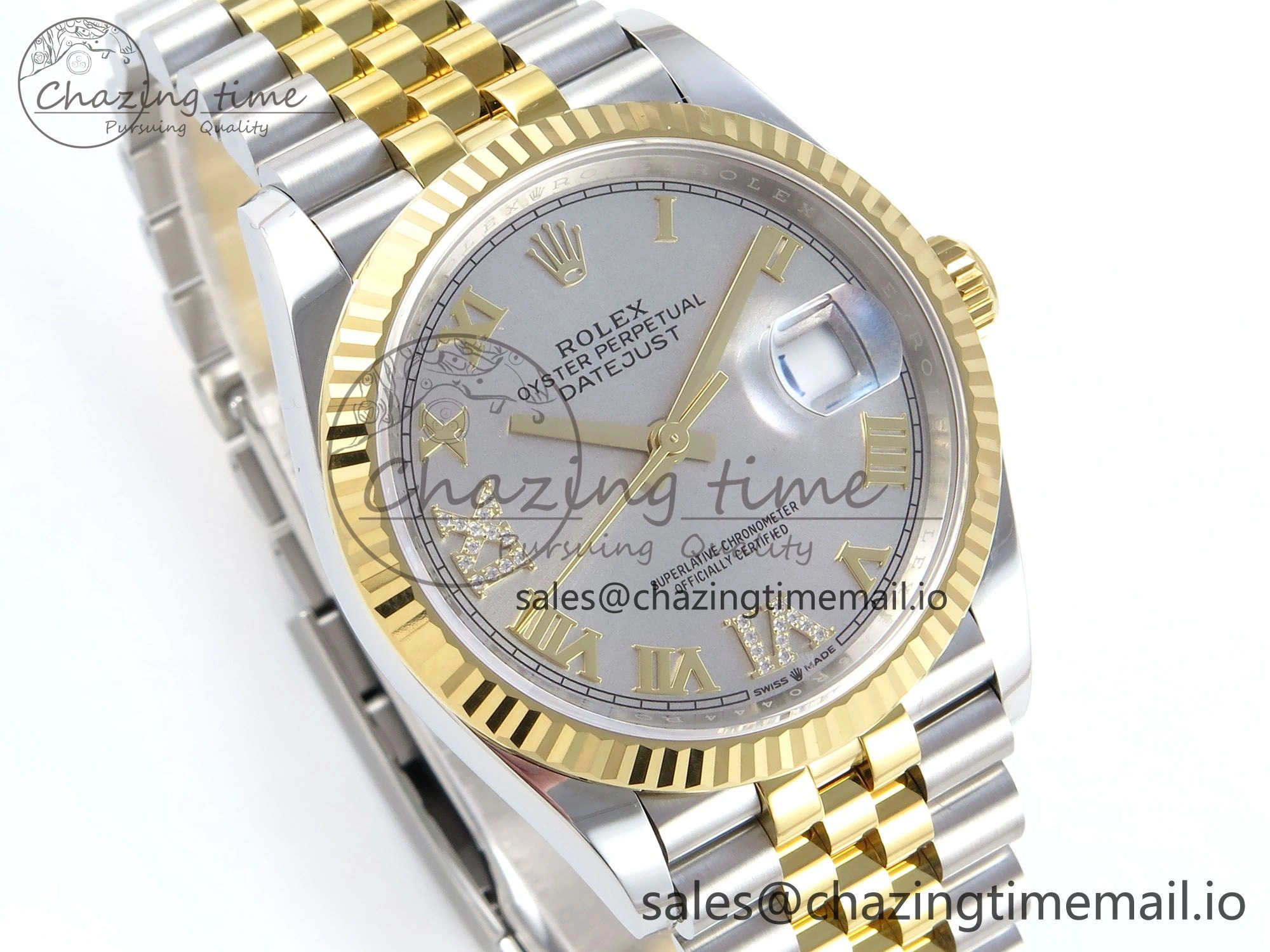 DateJust 36 126233 EWEF Best Edition Gray Roman Diamonds Dial on SS YG Jubilee Bracelet A3235