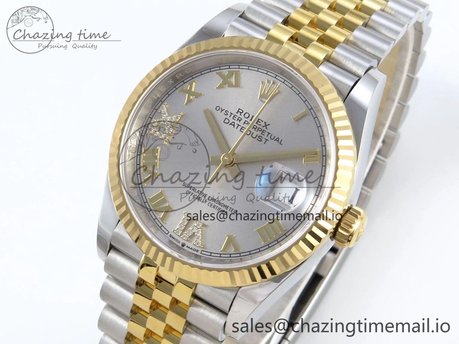 DateJust 36 126233 EWEF Best Edition Gray Roman Diamonds Dial on SS YG Jubilee Bracelet A3235
