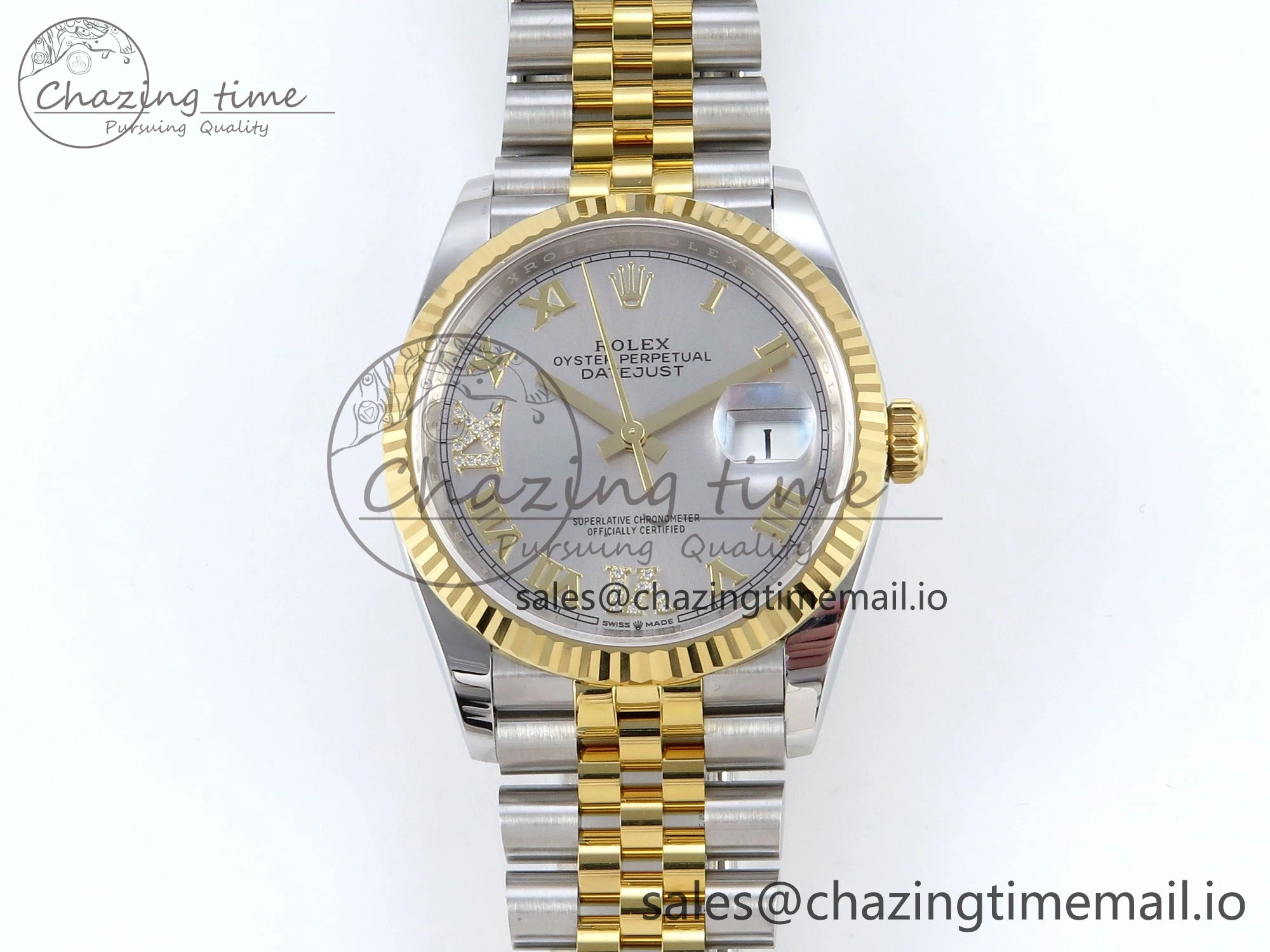 DateJust 36 126233 EWEF Best Edition Gray Roman Diamonds Dial on SS YG Jubilee Bracelet A3235