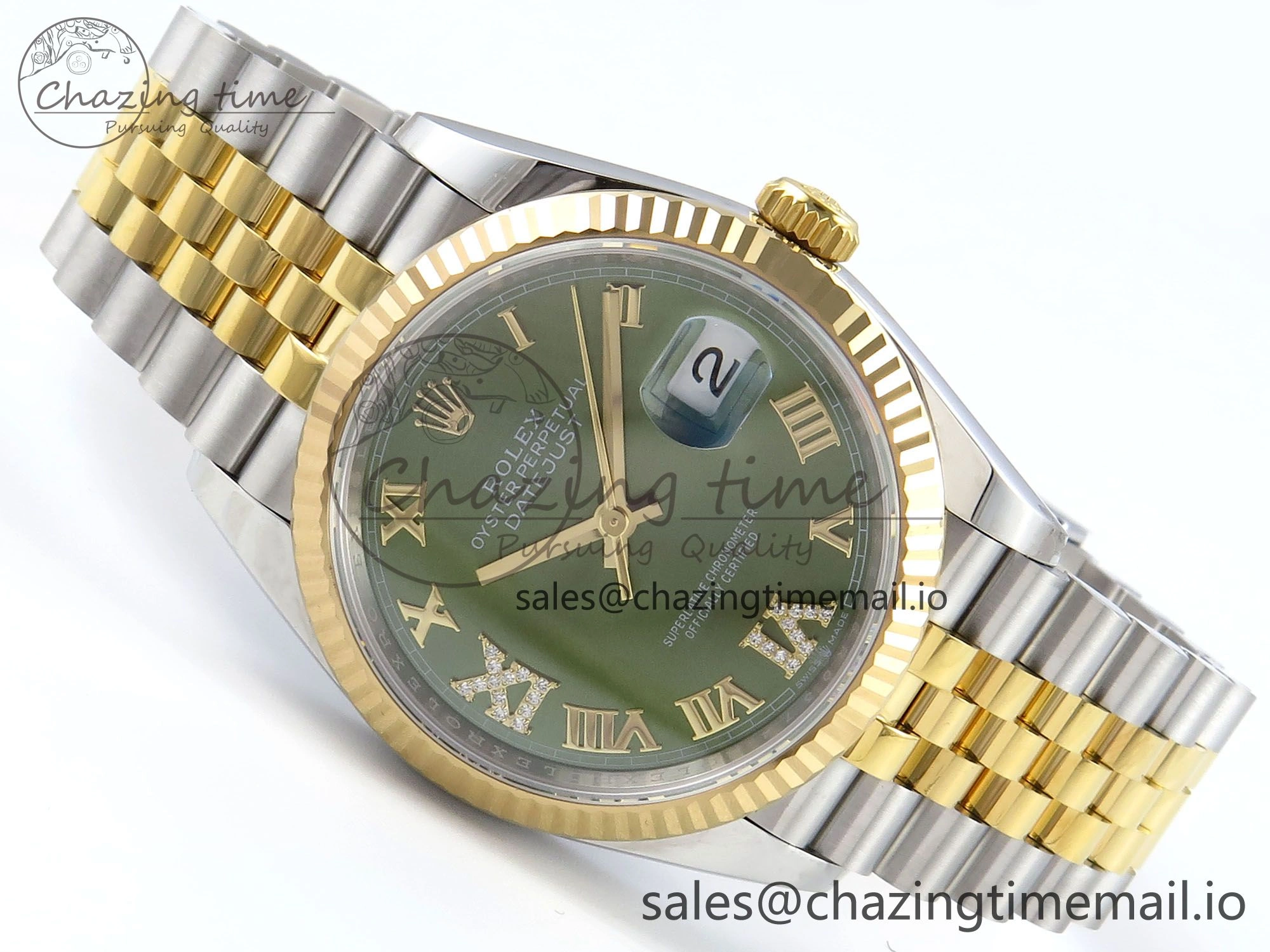 DateJust 36 126233 EWEF Best Edition Green Roman Diamonds Dial on SS YG Jubilee Bracelet A3235