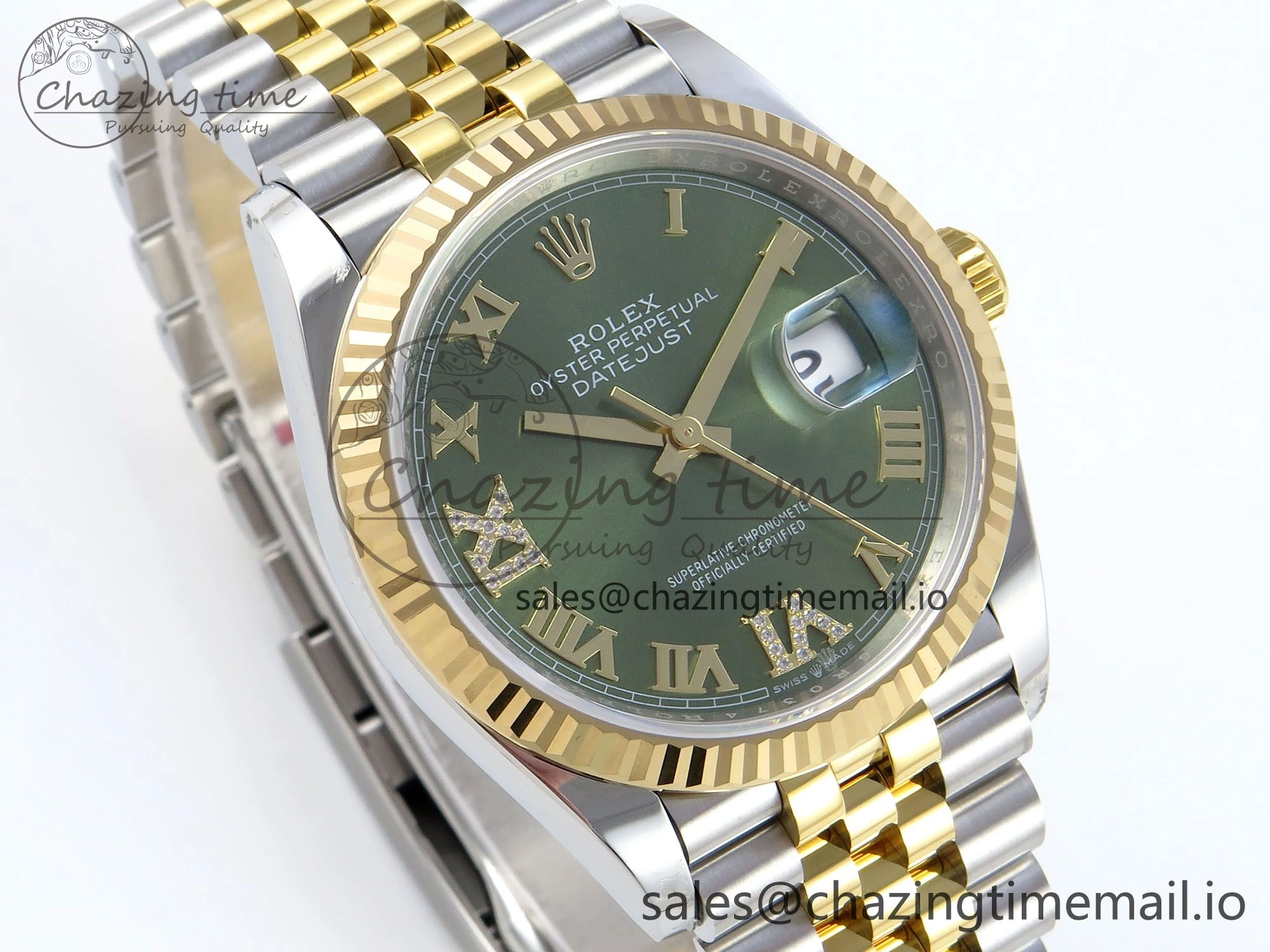 DateJust 36 126233 EWEF Best Edition Green Roman Diamonds Dial on SS YG Jubilee Bracelet A3235