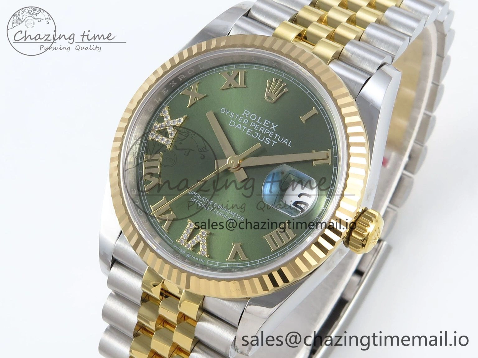 DateJust 36 126233 EWEF Best Edition Green Roman Diamonds Dial on SS YG Jubilee Bracelet A3235