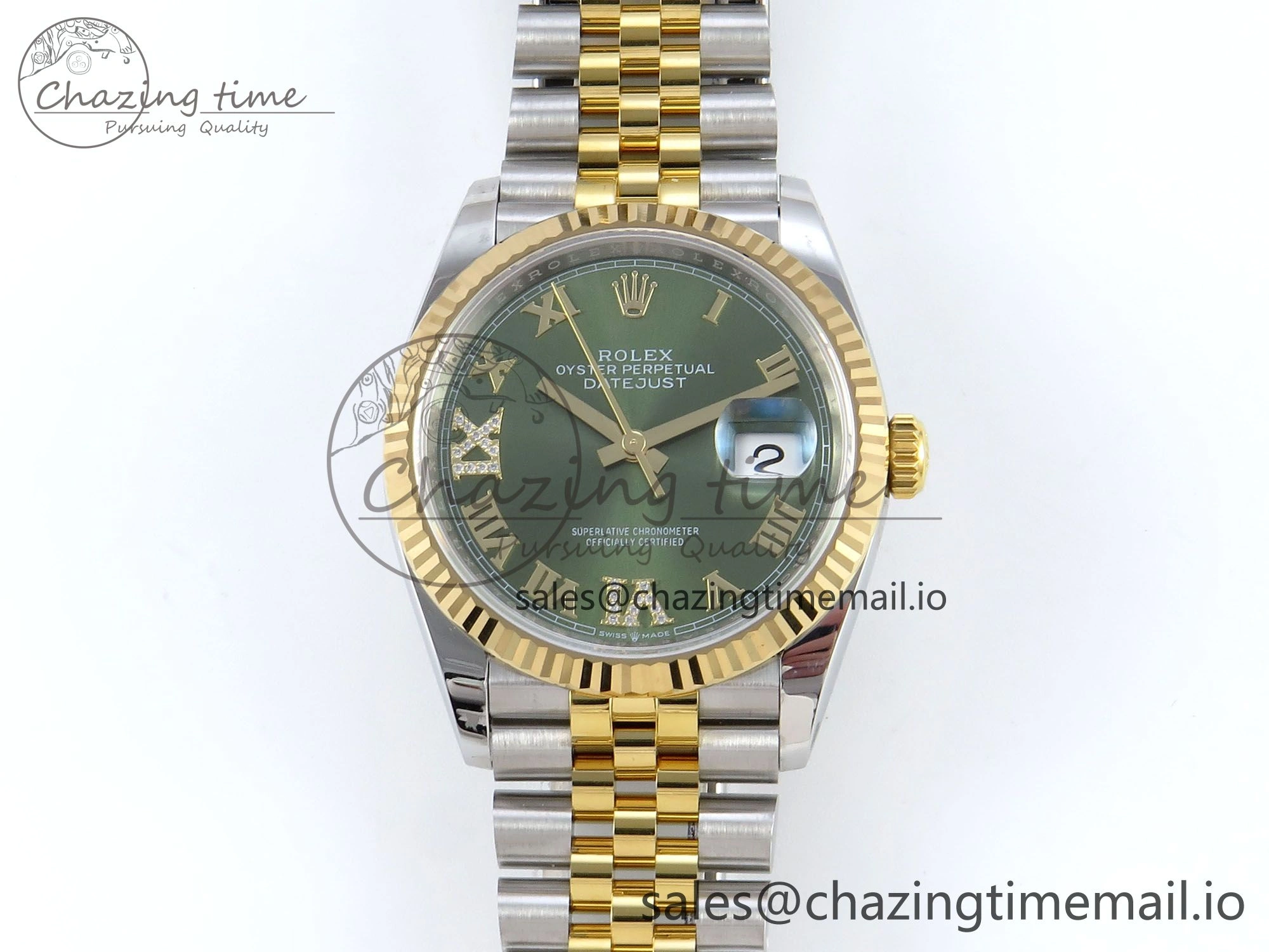 DateJust 36 126233 EWEF Best Edition Green Roman Diamonds Dial on SS YG Jubilee Bracelet A3235