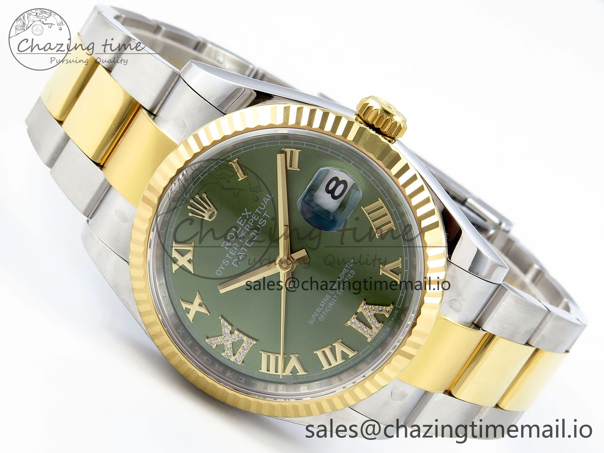 DateJust 36 126233 EWEF Best Edition Green Roman Diamonds Dial on SS YG Oyster Bracelet A3235