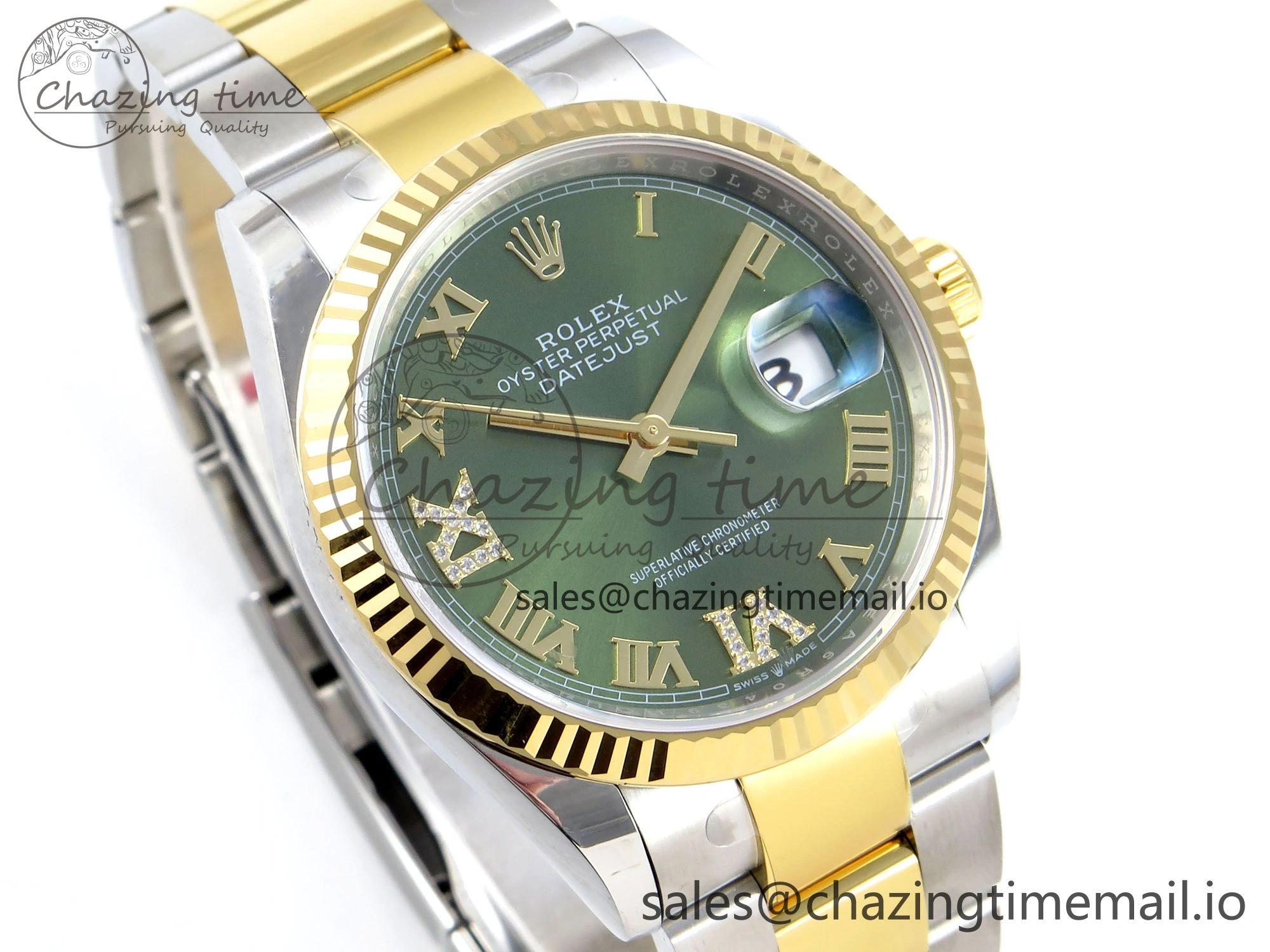 DateJust 36 126233 EWEF Best Edition Green Roman Diamonds Dial on SS YG Oyster Bracelet A3235