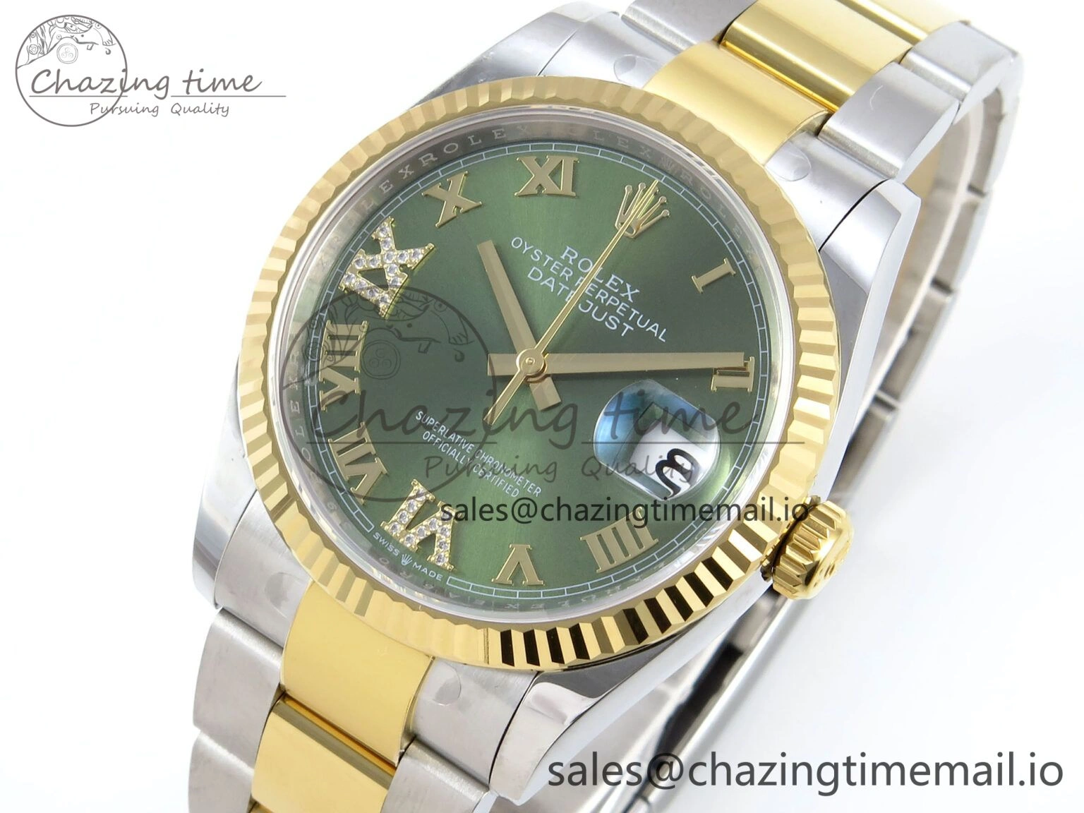 DateJust 36 126233 EWEF Best Edition Green Roman Diamonds Dial on SS YG Oyster Bracelet A3235