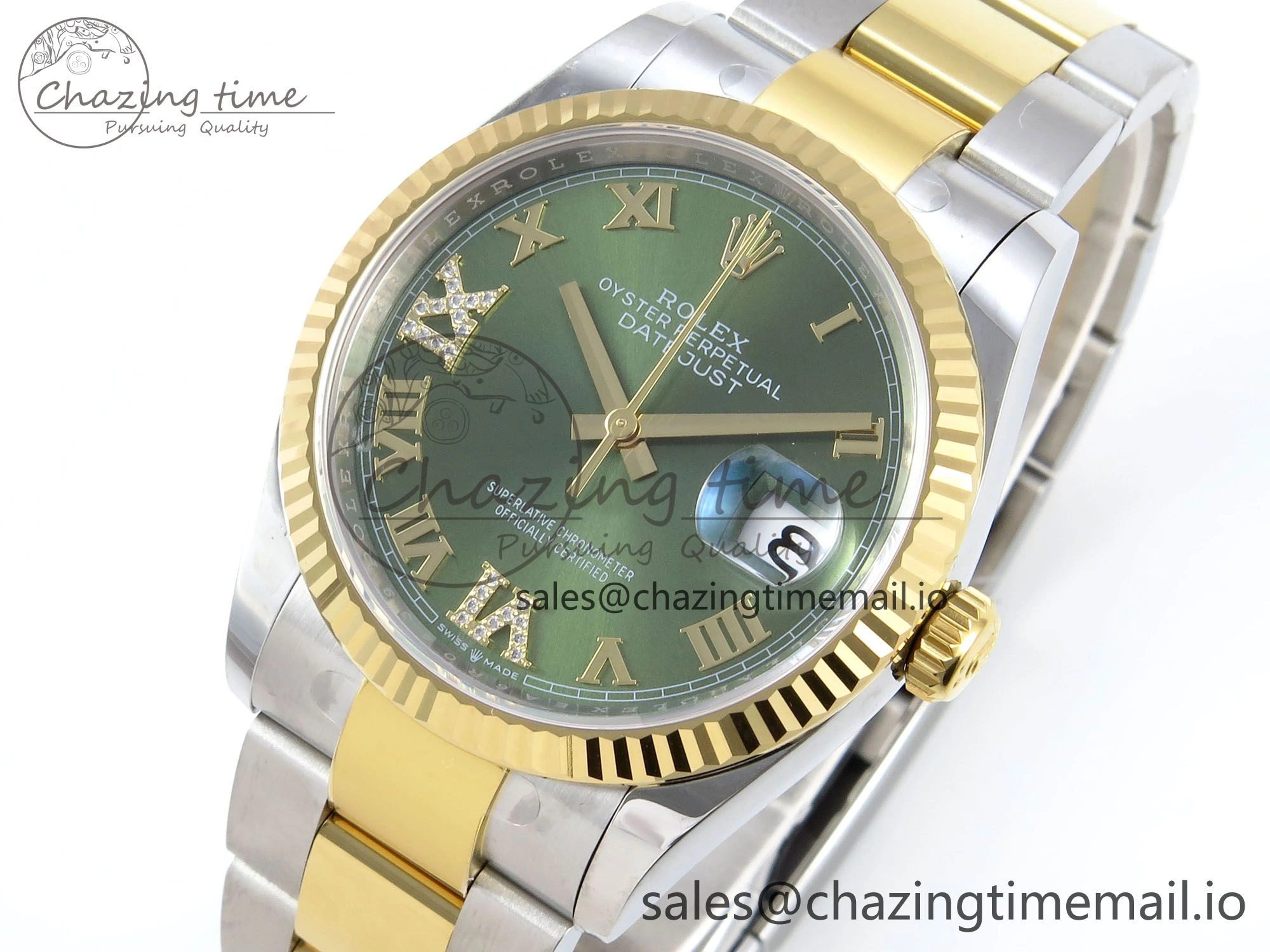 DateJust 36 126233 EWEF Best Edition Green Roman Diamonds Dial on SS YG Oyster Bracelet A3235