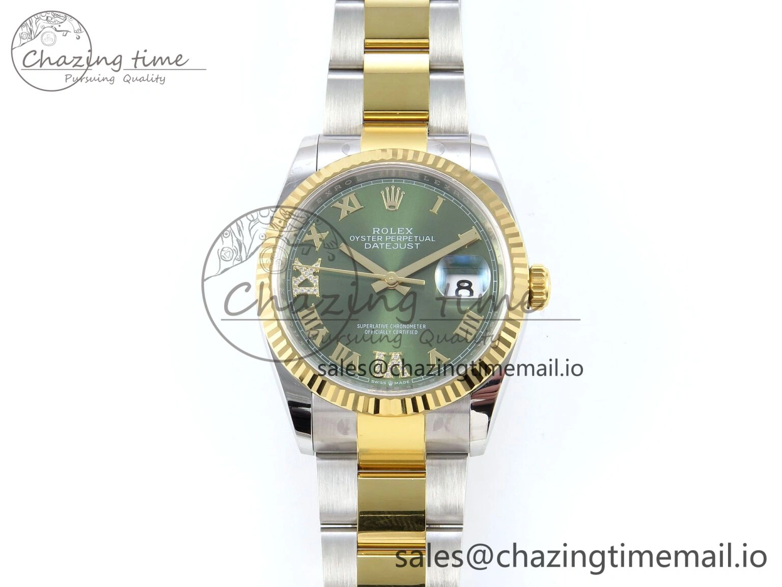 DateJust 36 126233 EWEF Best Edition Green Roman Diamonds Dial on SS YG Oyster Bracelet A3235