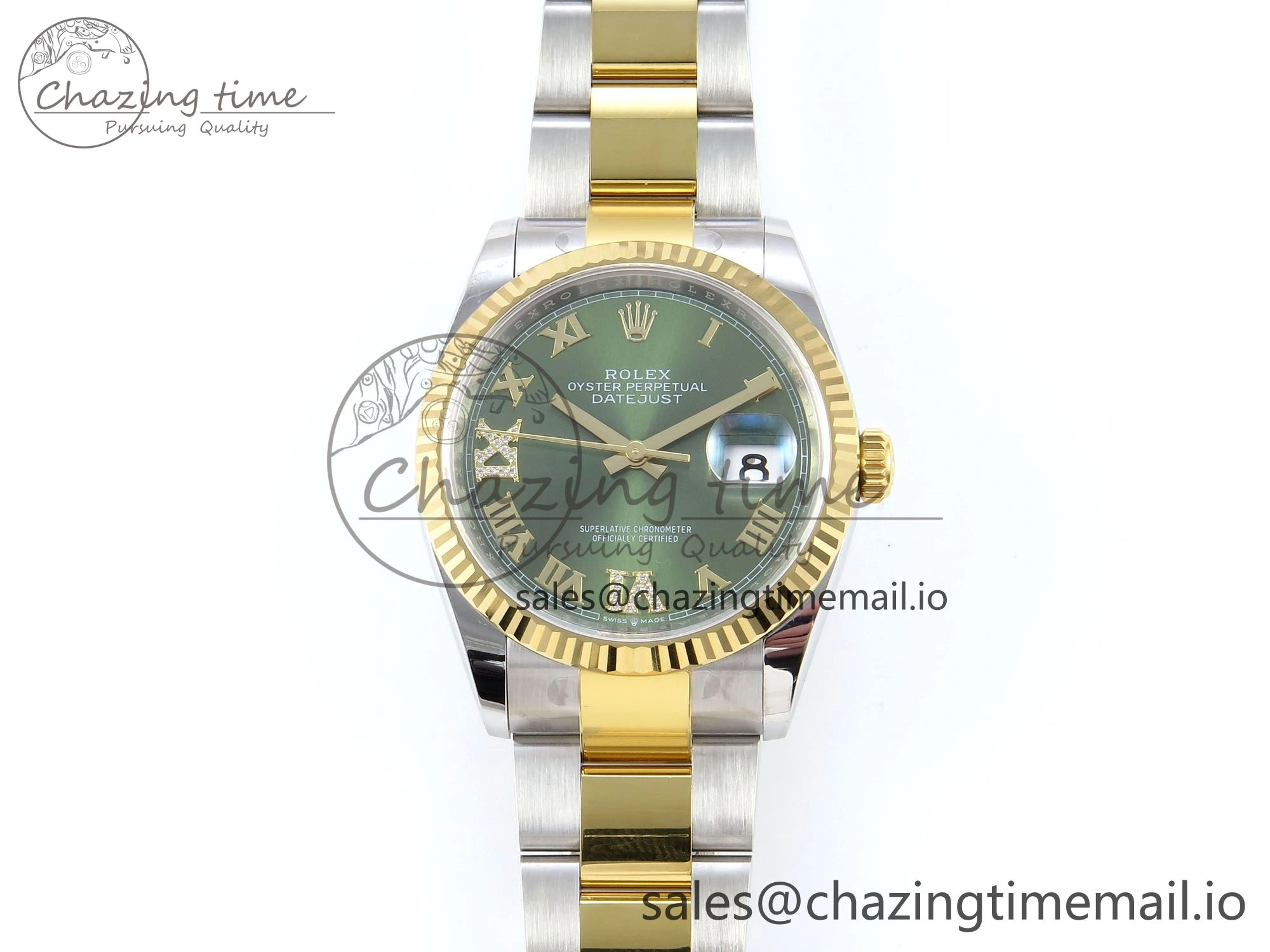 DateJust 36 126233 EWEF Best Edition Green Roman Diamonds Dial on SS YG Oyster Bracelet A3235