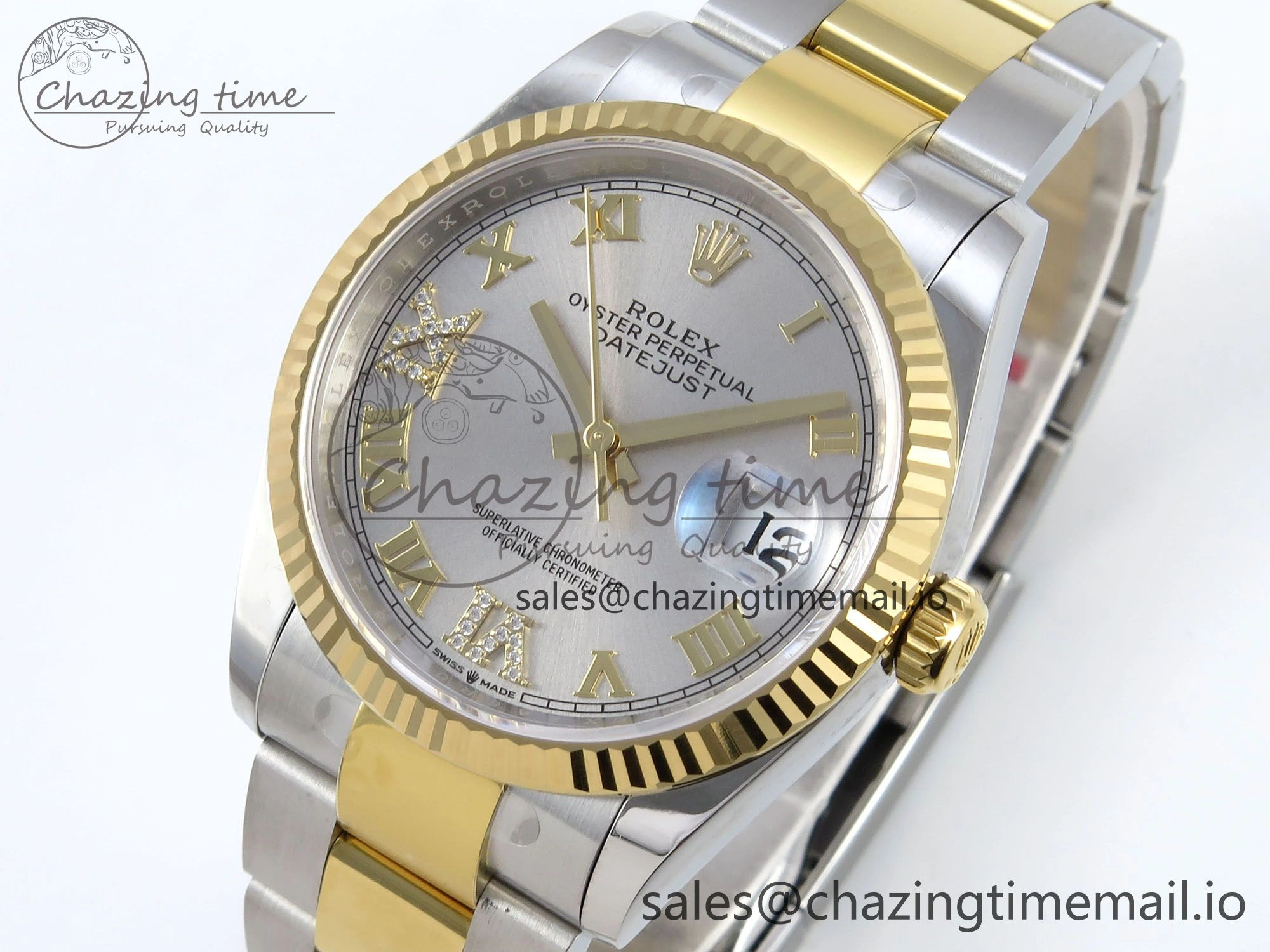 DateJust 36 126233 EWEF Best Edition Silver Roman Diamonds Dial on SS YG Oyster Bracelet A3235