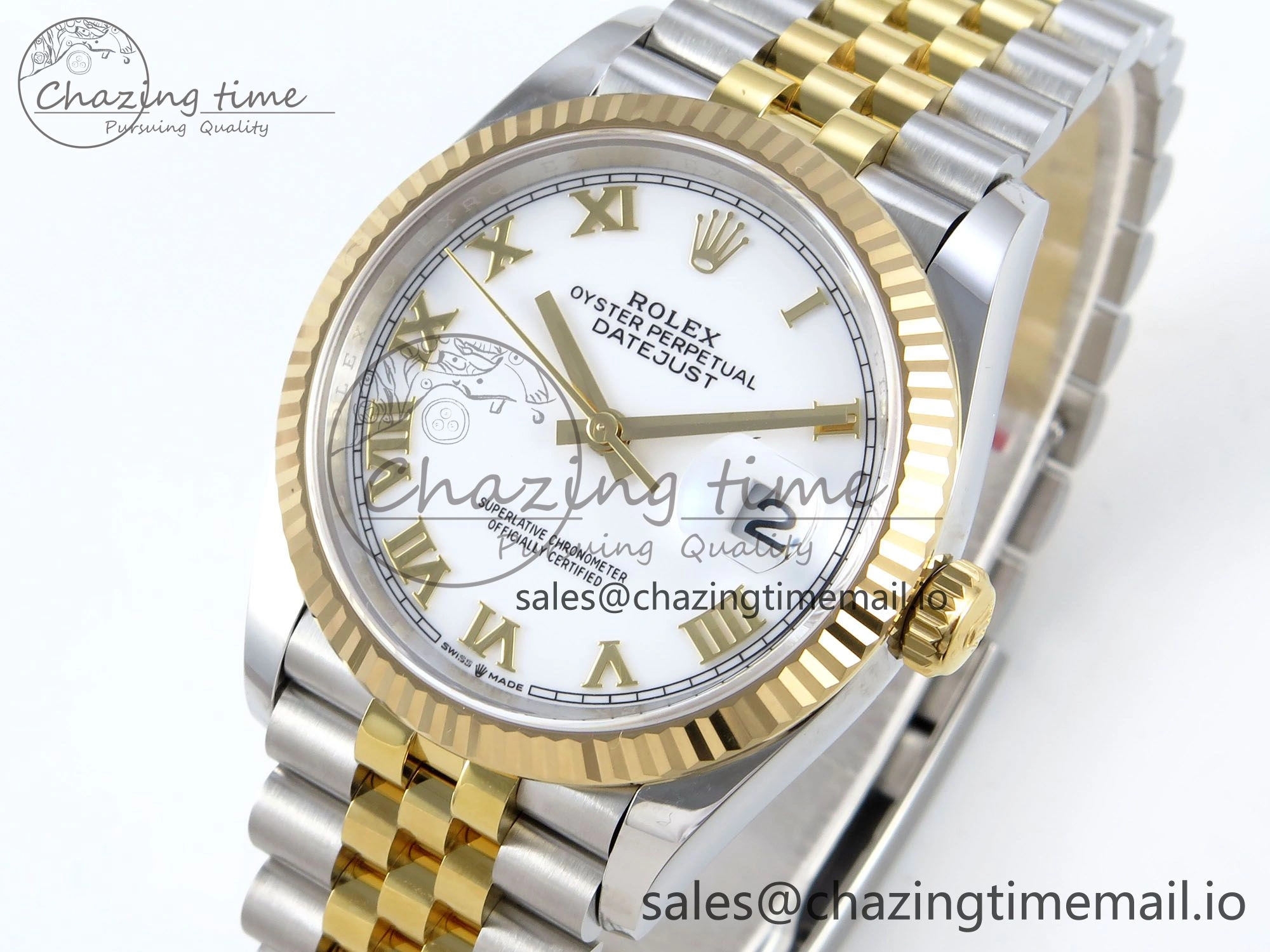 DateJust 36 126233 EWEF Best Edition White Roman Dial on SS YG Jubilee Bracelet A3235