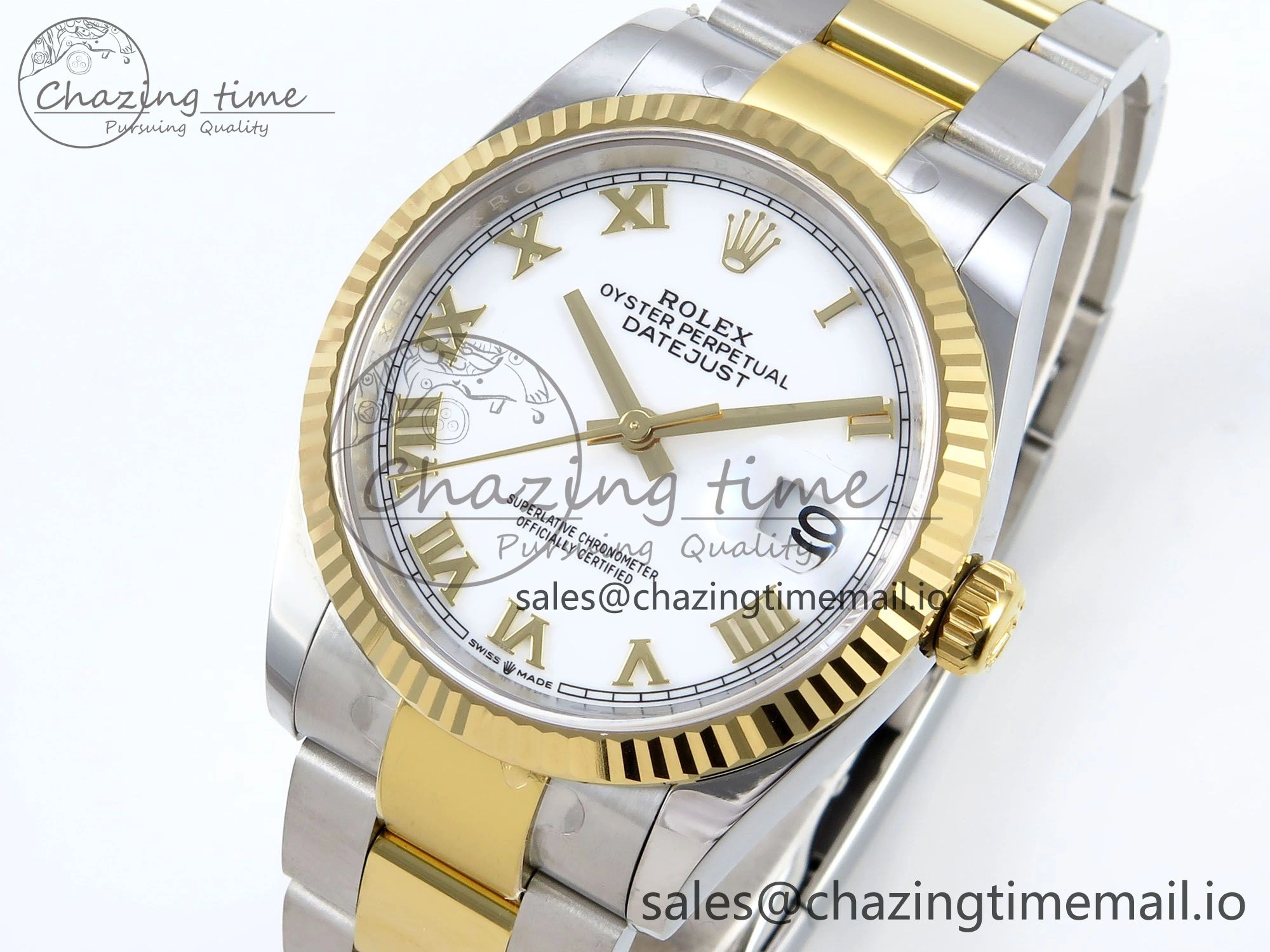 DateJust 36 126233 EWEF Best Edition White Roman Dial on SS YG Oyster Bracelet A3235