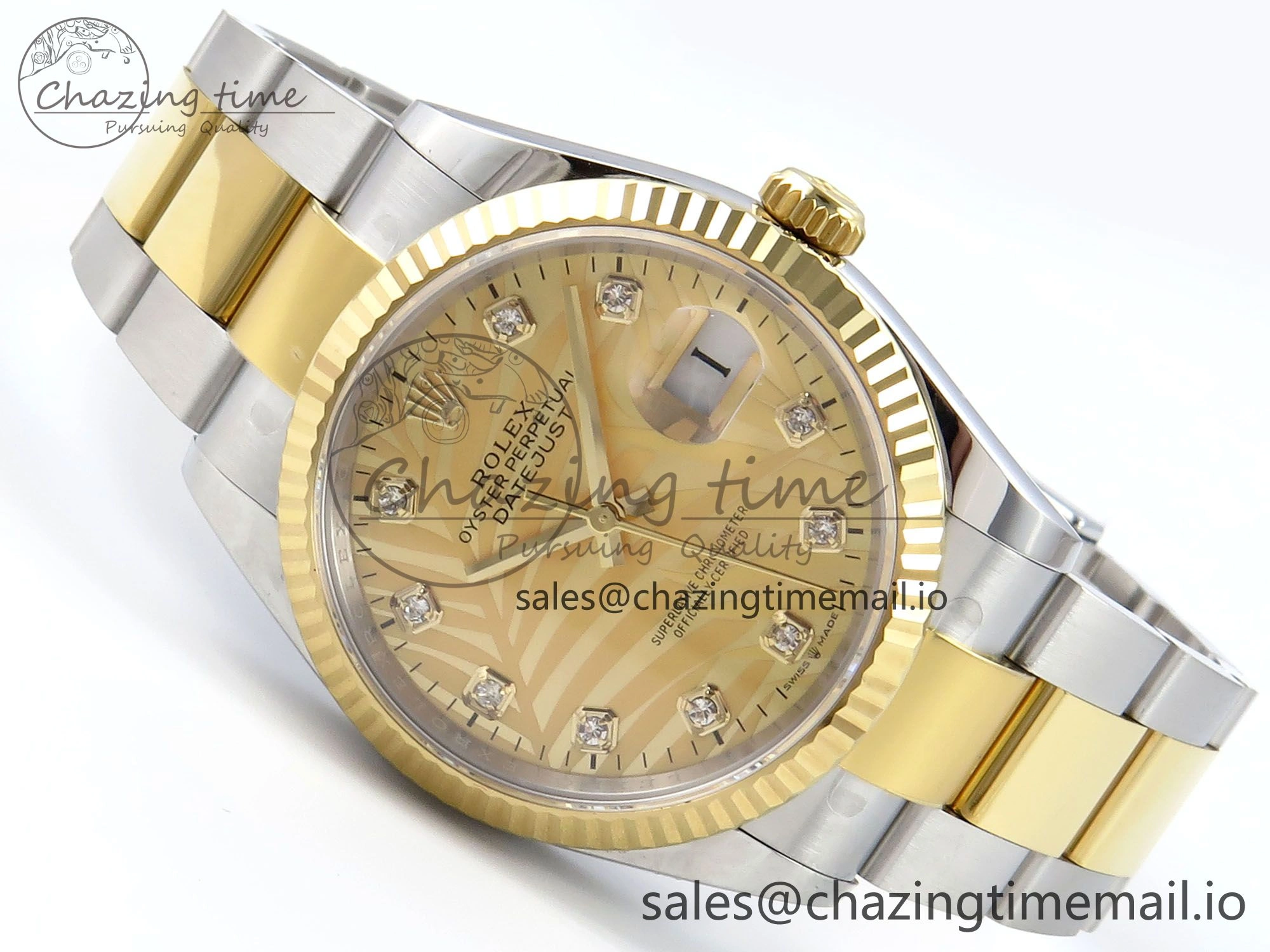 DateJust 36 126233 EWEF Best Edition YG Leaf Diamonds Dial on SS YG Oyster Bracelet A3235
