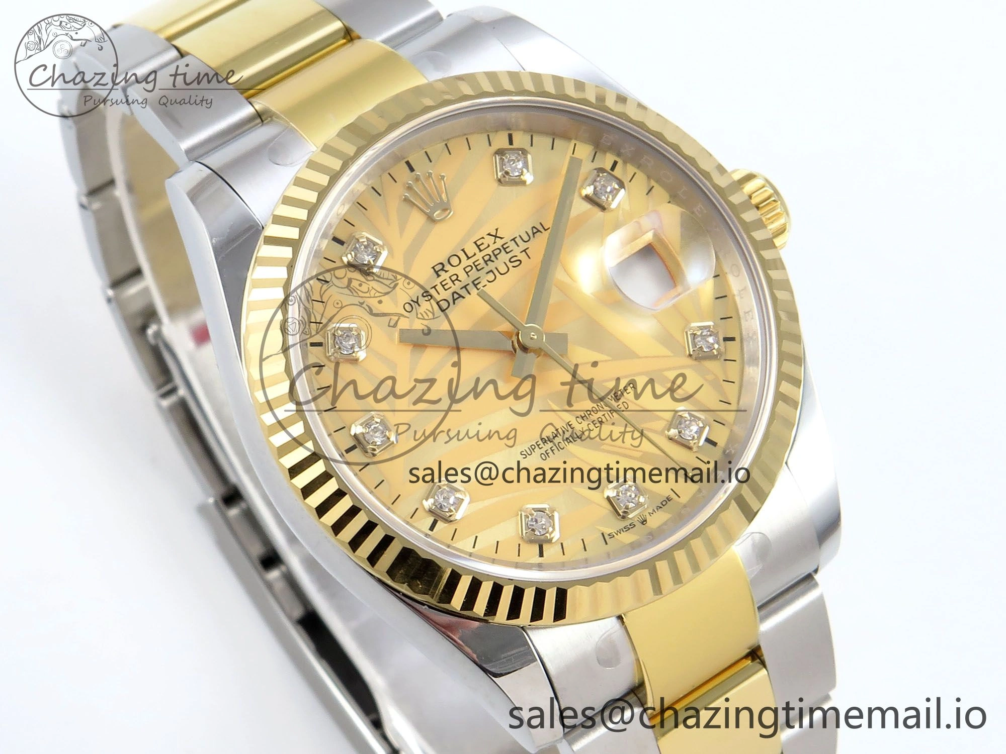 DateJust 36 126233 EWEF Best Edition YG Leaf Diamonds Dial on SS YG Oyster Bracelet A3235
