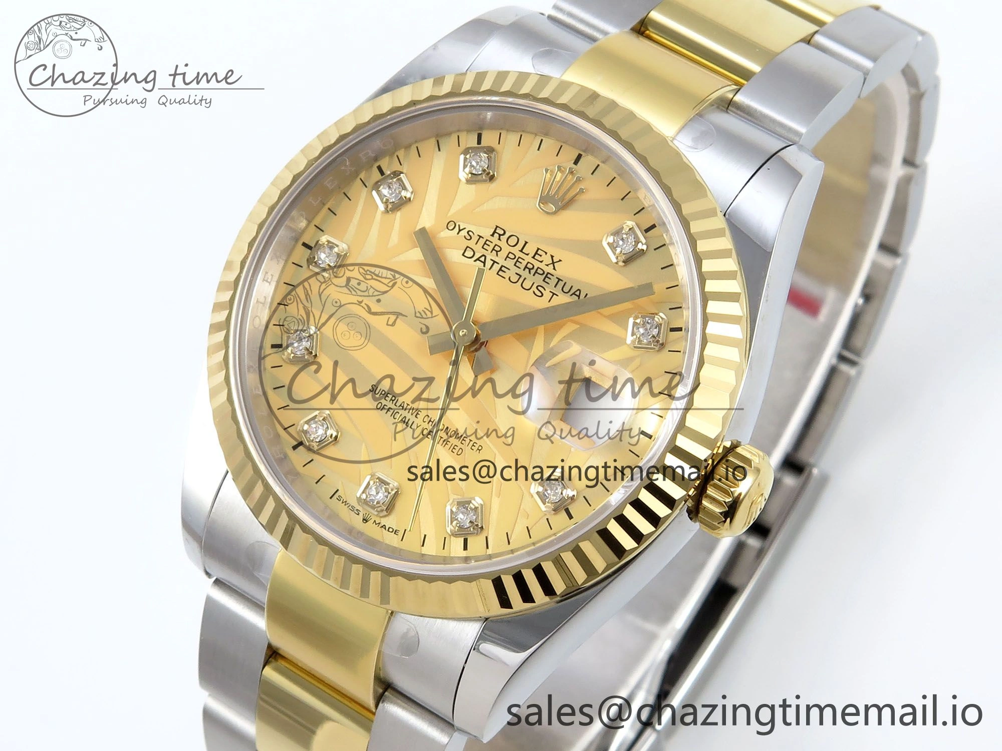 DateJust 36 126233 EWEF Best Edition YG Leaf Diamonds Dial on SS YG Oyster Bracelet A3235