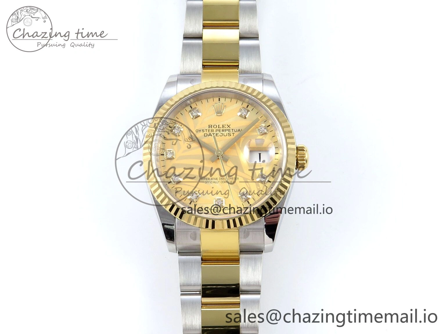 DateJust 36 126233 EWEF Best Edition YG Leaf Diamonds Dial on SS YG Oyster Bracelet A3235