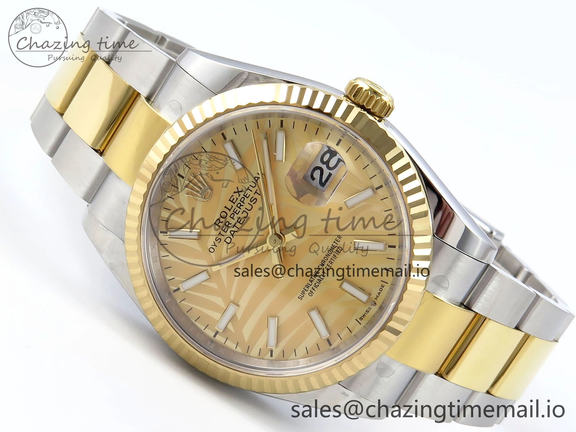 DateJust 36 126233 EWEF Best Edition YG Leaf Stick Dial on SS YG Oyster Bracelet A3235