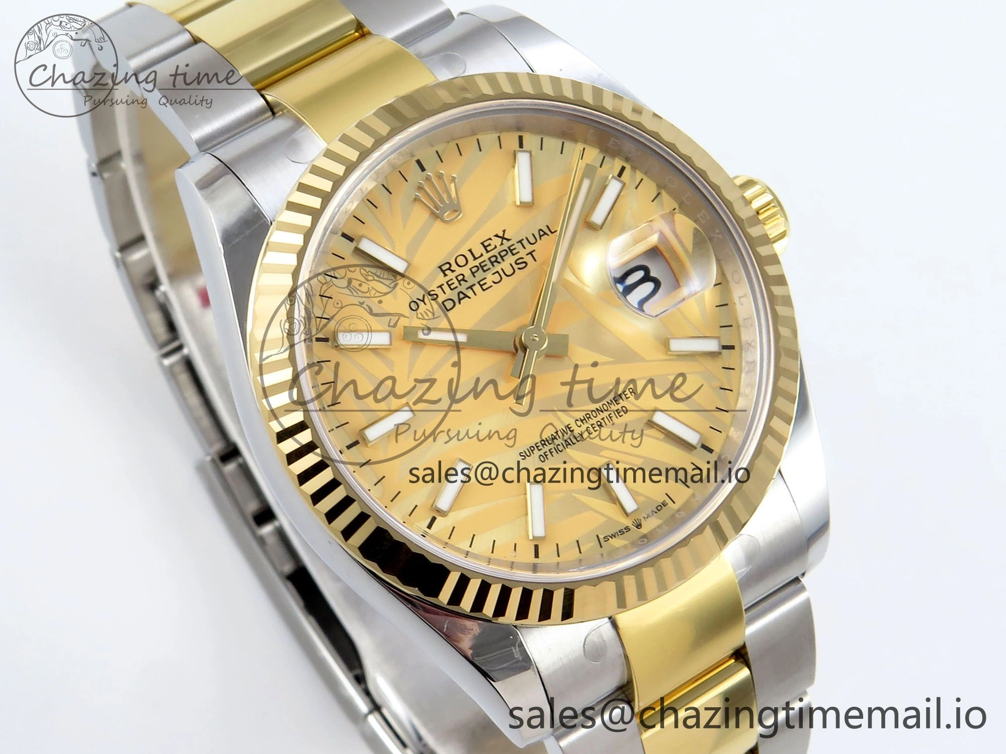 DateJust 36 126233 EWEF Best Edition YG Leaf Stick Dial on SS YG Oyster Bracelet A3235