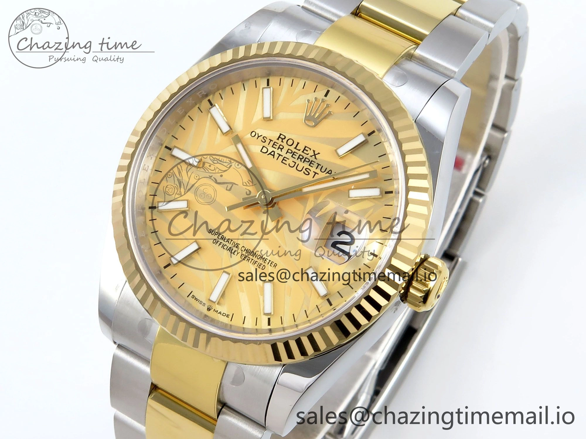 DateJust 36 126233 EWEF Best Edition YG Leaf Stick Dial on SS YG Oyster Bracelet A3235