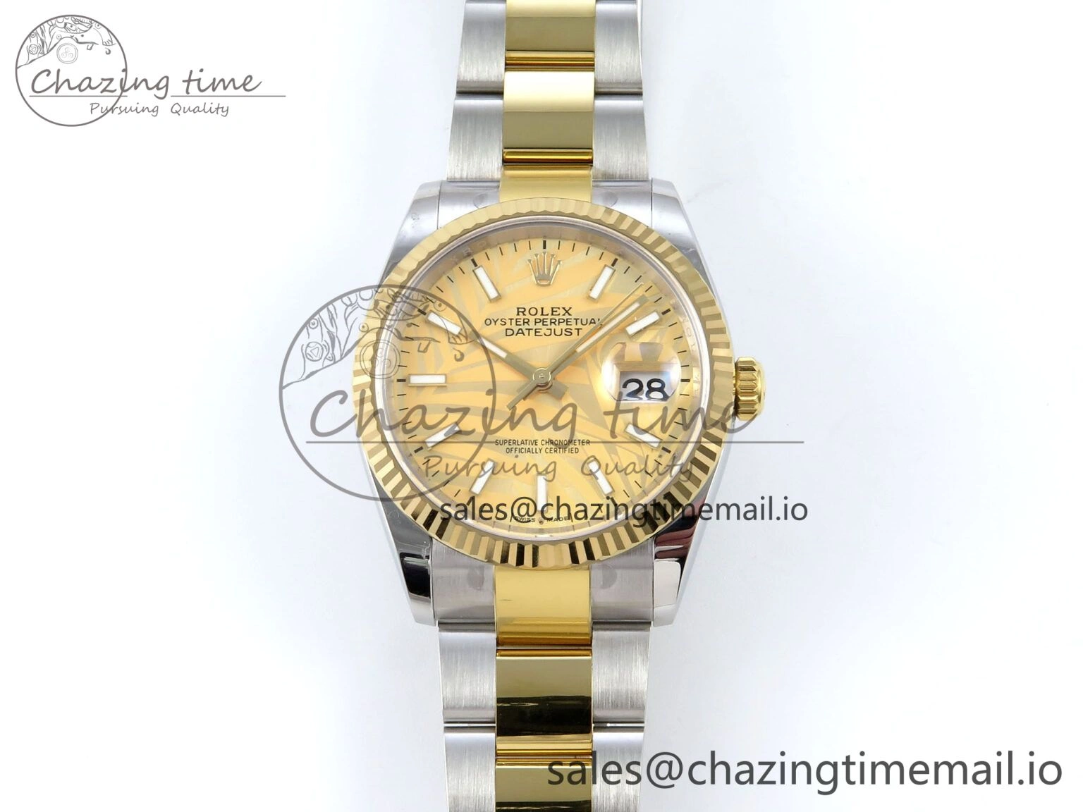 DateJust 36 126233 EWEF Best Edition YG Leaf Stick Dial on SS YG Oyster Bracelet A3235