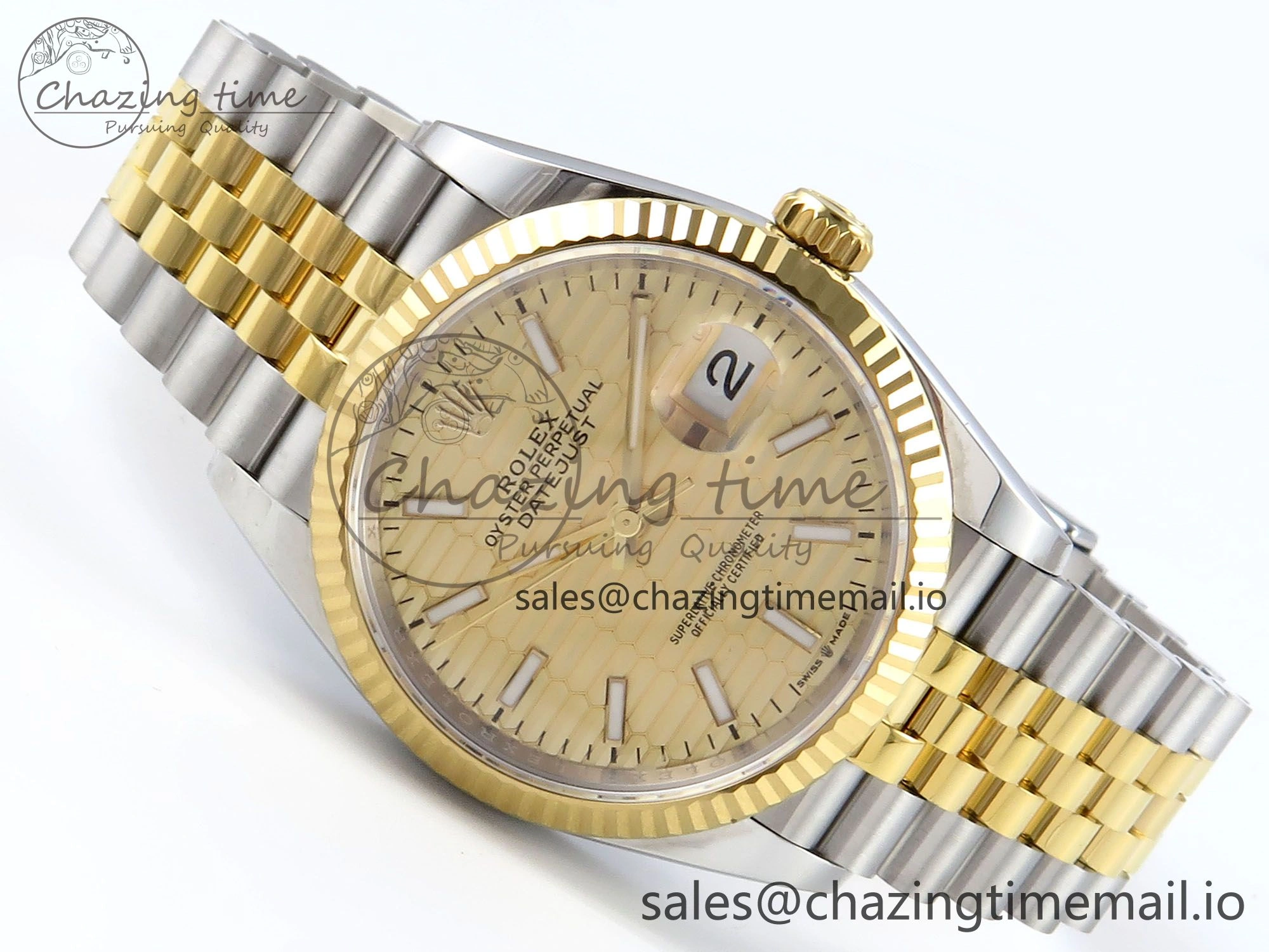 DateJust 36 126233 EWEF Best Edition YG Textured Dial Stick Marker on SS YG Jubilee Bracelet A3235